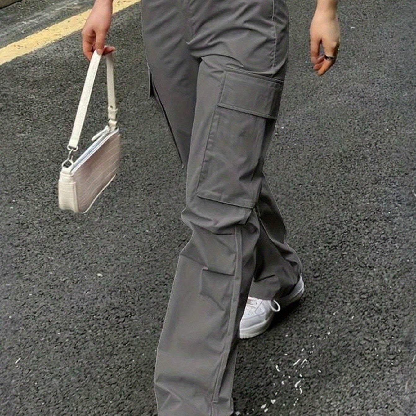 Women's Non-Stretch Cargo Pants - Structured Wide Leg Work Pants with Multiple Utility Pockets, Machine Washable Everyday Pants for Women in Pastel pink\u002FSoft pink\u002F, All-Season Casual Trousers, Leisure Cargo Trousers, Nonstretch Fabric