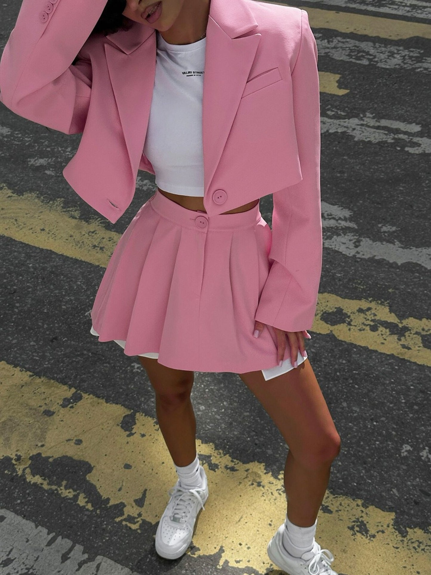 Women'S Y2K - Inspired Two-Piece Set - Cropped Blazer and Mini Skirt, Ideal for Trendy Casual Looks