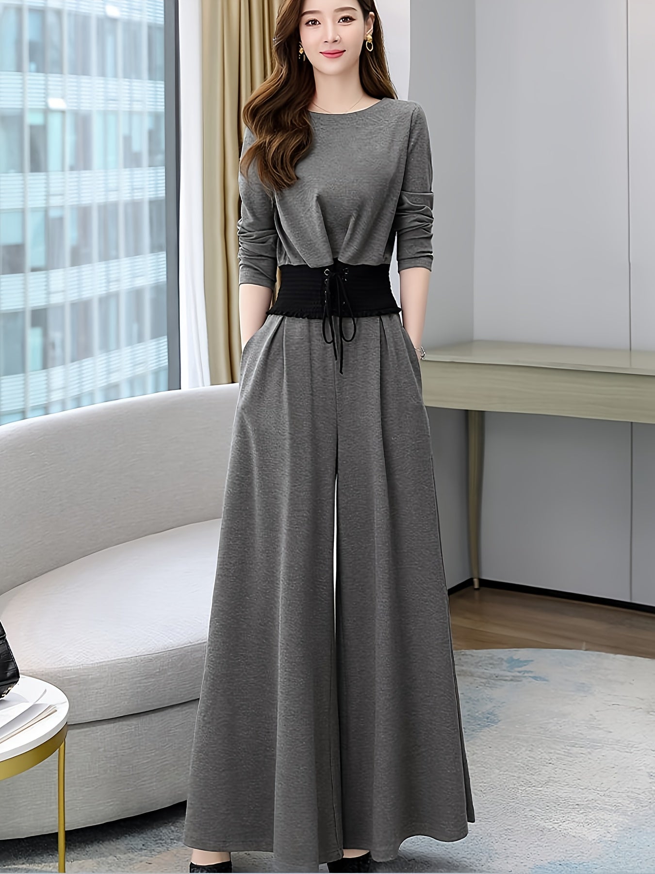 European Station Women'S Spring Collection New Women'S Wear, Stylish Goddess Style Two-piece Set, Fashionable And Elegant Wide-leg Pants Set, Date Night