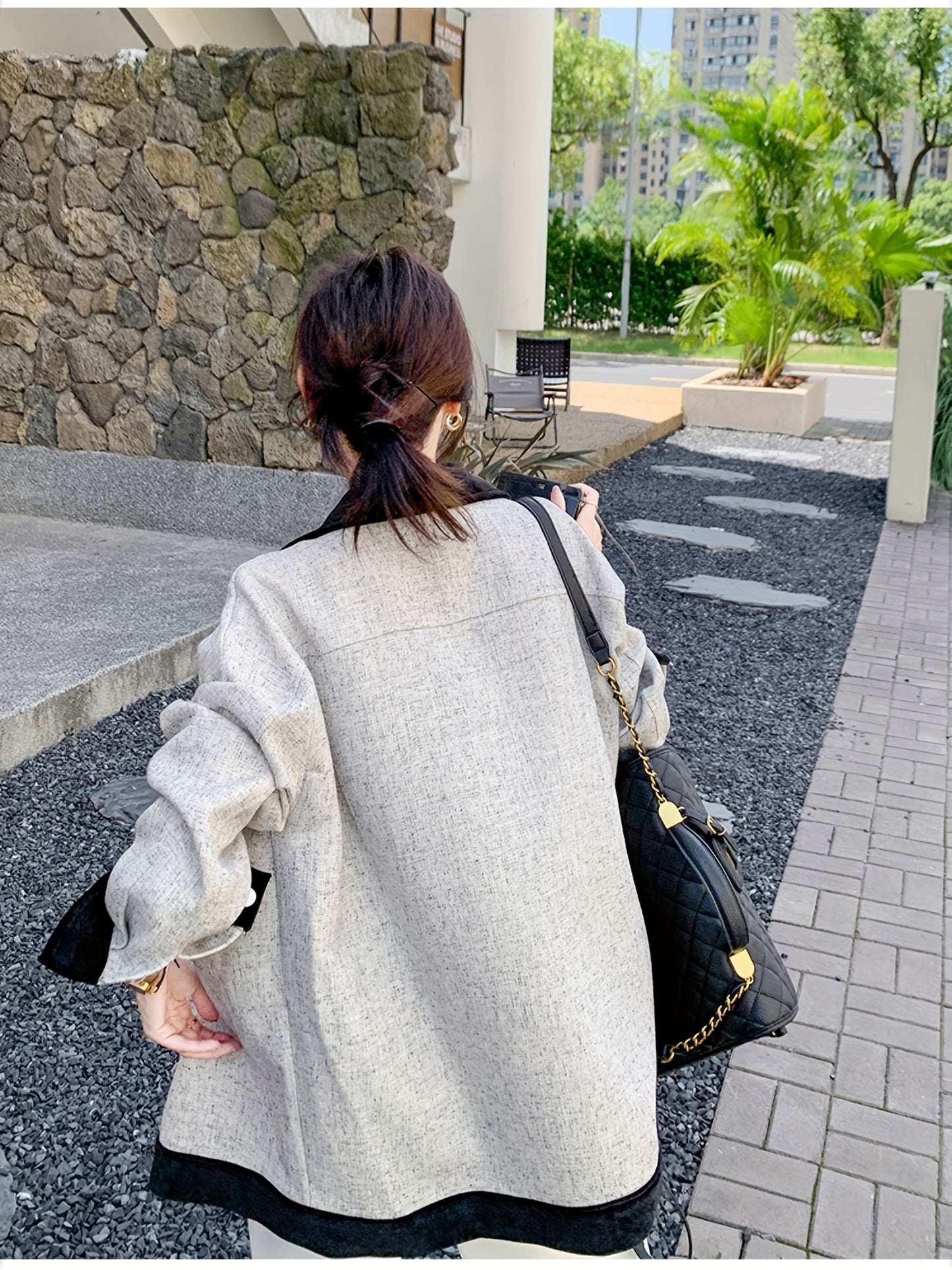 Elegant Fashionable Comfortable Versatile Women's Outerwear for Commuting and Casual Wear, New Loose French Style Light Mature Gray Top Suitable for Petite Figures
