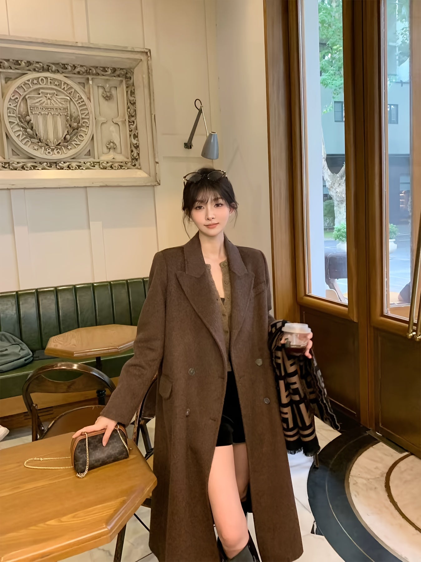 Women's Elegant Khaki Coat - 2025 New Design Long Sleeve Button Front Loose Fit H-Silhouette Winter Coat for Office, Party & Daily Wear - Dry Clean Only Autumn Winter Outerwear