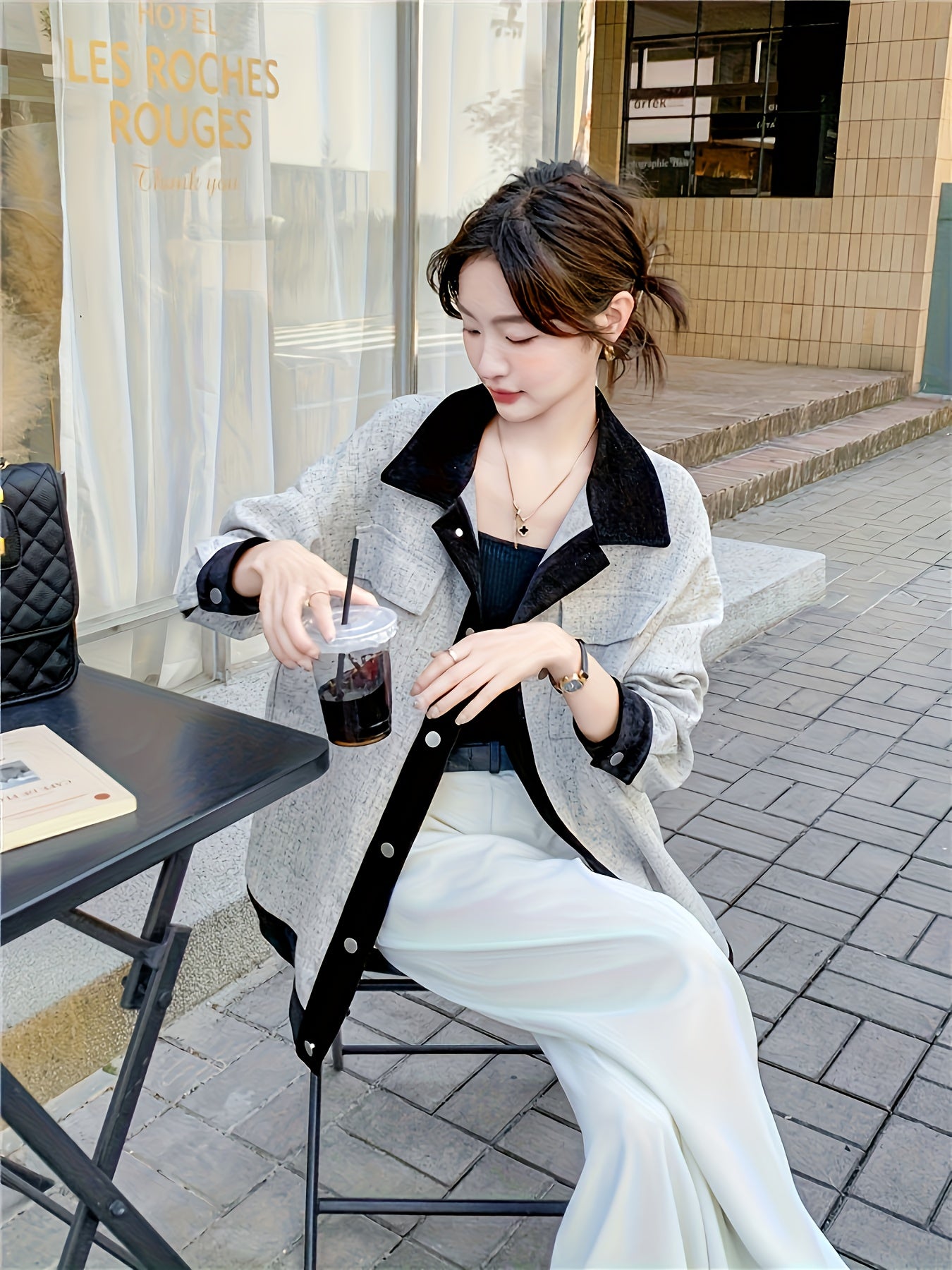 Elegant Fashionable Comfortable Versatile Women's Outerwear for Commuting and Casual Wear, New Loose French Style Light Mature Gray Top Suitable for Petite Figures