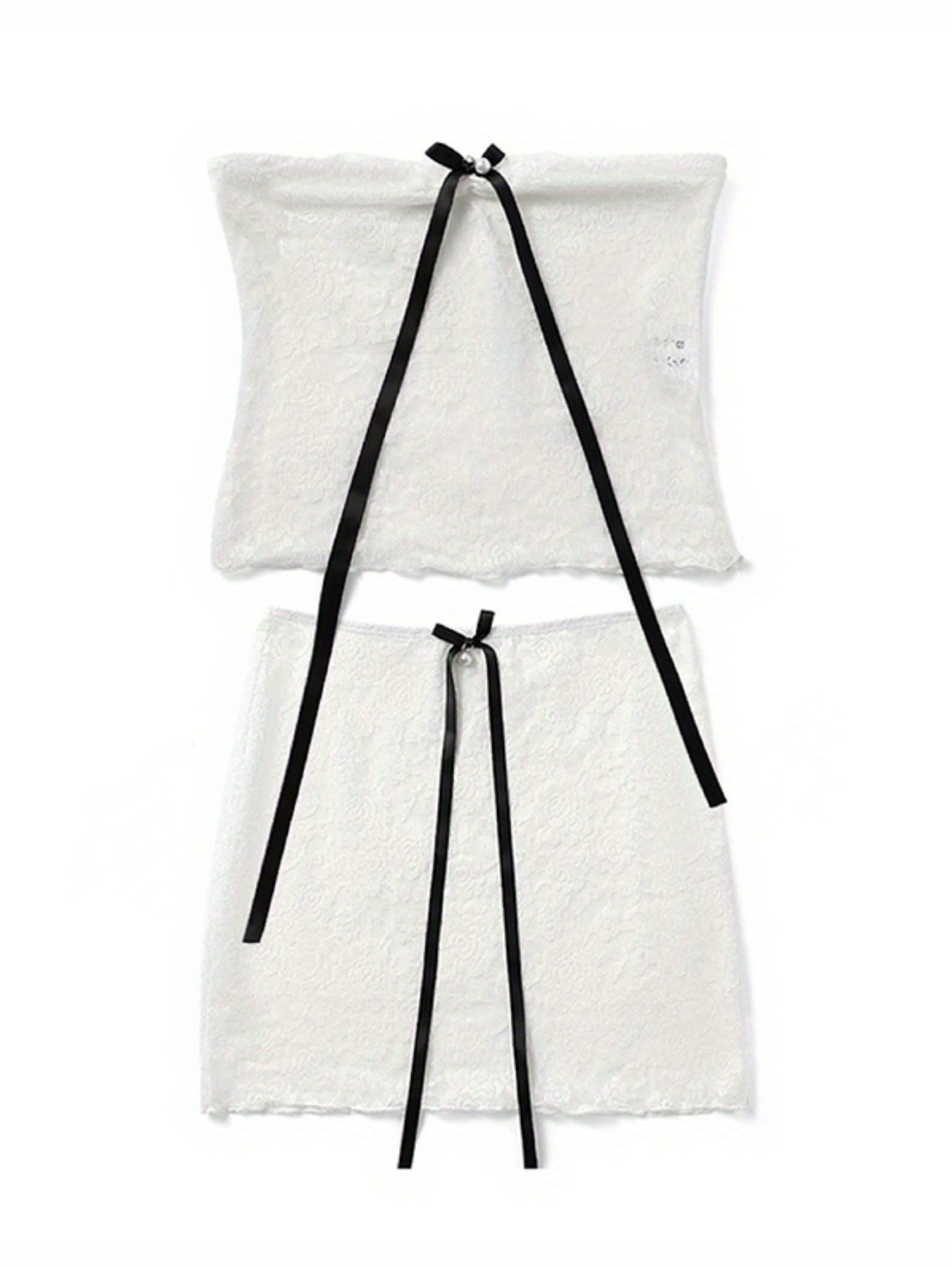 Women Lace Outfit, Bow Strapless Backless Tube Top with Mini Bodycon Skirt Summer Outfit
