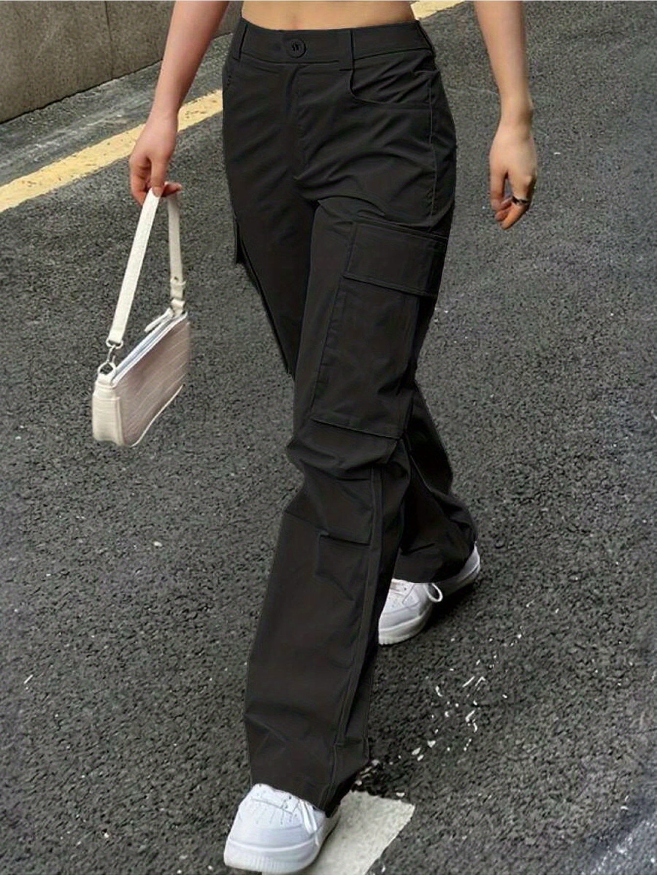 Women's Non-Stretch Cargo Pants - Structured Wide Leg Work Pants with Multiple Utility Pockets, Machine Washable Everyday Pants for Women in Pastel pink\u002FSoft pink\u002F, All-Season Casual Trousers, Leisure Cargo Trousers, Nonstretch Fabric