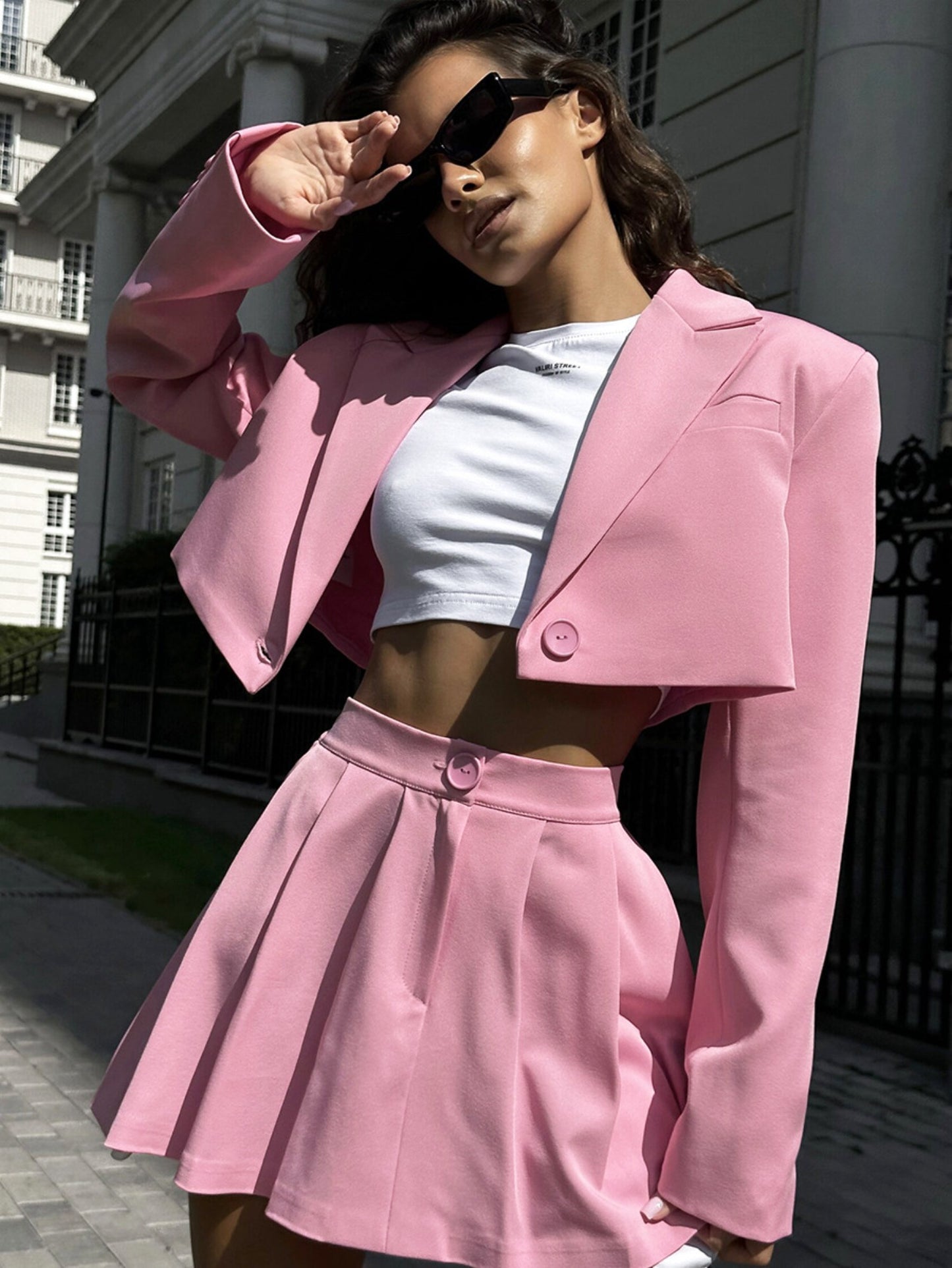 Women'S Y2K - Inspired Two-Piece Set - Cropped Blazer and Mini Skirt, Ideal for Trendy Casual Looks