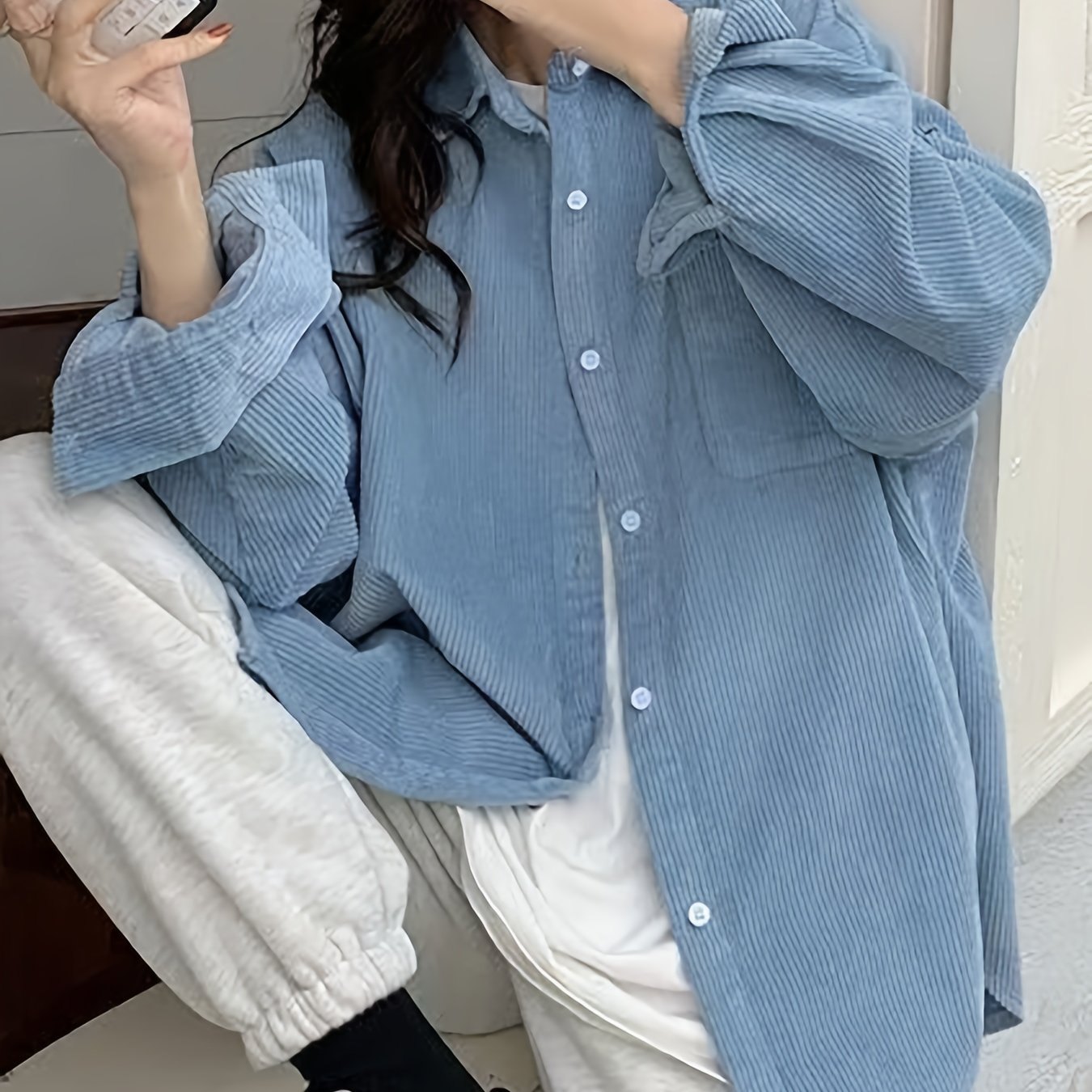 Women's Corduroy Blazer Jacket - Oversized Collar Long Sleeve Coat, Corduroy Button-Front Jacket for Spring\u002FFall Layering, Casual & Professional Wear (No Belt, Hand Wash\u002FDry Clean)