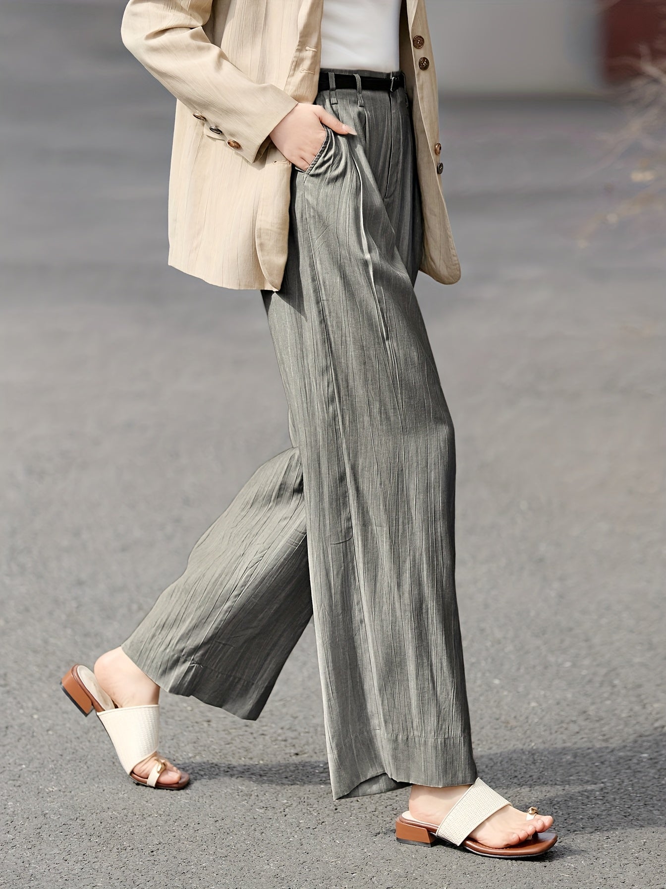 Elegant Wide-Leg Pants XWI Women's High-Waisted Wide-Leg Pants - Non-Stretchy Structured Trousers, Elegant Office to Party Outfits, Lightweight Fabric, Spring\u002FSummer Everyday Pants, Formal & Casual, Solid Color Design, Outdoor Leisurewear