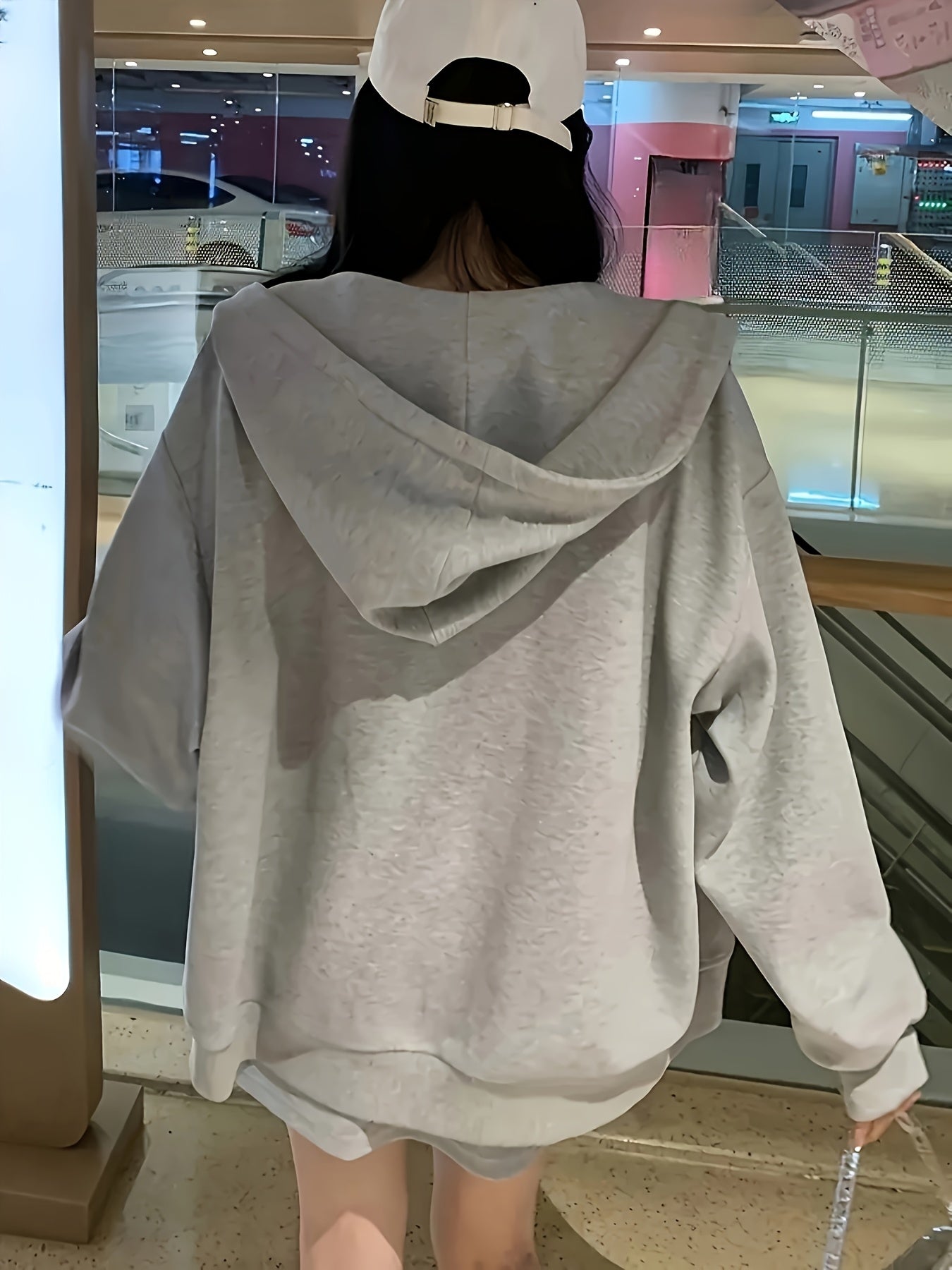 Women'S Casual Gray Hooded Jacket with Kangaroo Pocket - Zip-Up Long Sleeve, Drawstring Hood, Lightweight Polyester for Spring & Fall, Casual Wear Hoodie