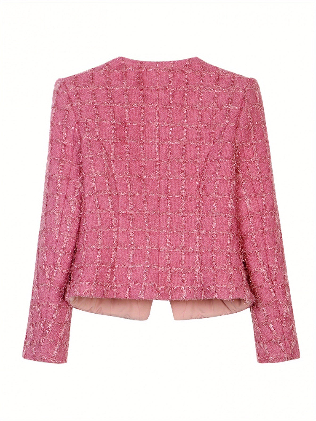 Spring and Autumn DirectionNew Set Sakura Pink Tweed Long Sleeve Plaid Jacket+ Skirt Two-piece Set Set 28613