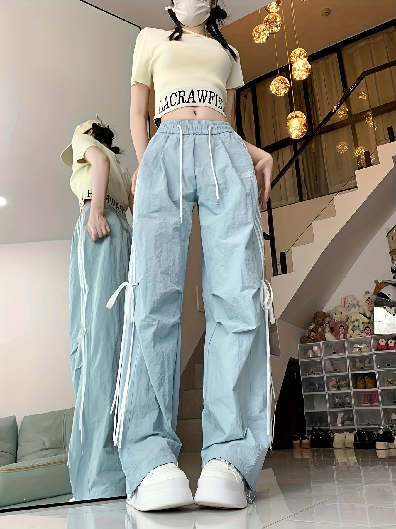 Women'S High-Waisted Wide-Leg Pants with Bow Detail - Breathable Lightweight Casual Trousers, Loose Fit Straight-Leg Design for Spring Summer Fall, Versatile for Casual Attire, High Waisted Pants, Comfortable Clothing, Durable Fabric