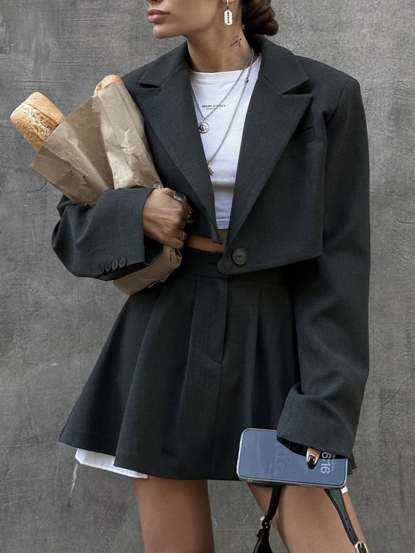 Women'S Y2K - Inspired Two-Piece Set - Cropped Blazer and Mini Skirt, Ideal for Trendy Casual Looks