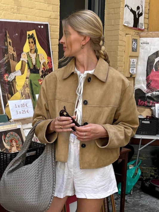 Y2K Notched Collar Jacket Women's Vintage Khaki Quiet Luxury Essential, Spring Outerwear, Lightweight Layering, Elegant Design, Vintage Style, Durable Material, Highquality Stitching, Loose Fit Jacket, Stylish Coat, Fashion Women, Trend Followers
