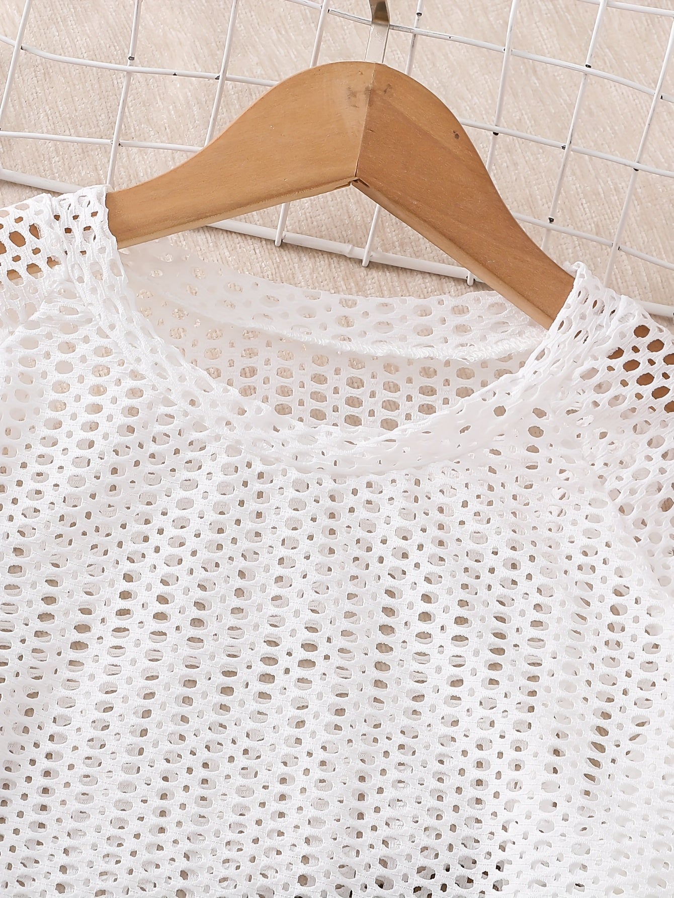 Fashionable Design Round Neck Mesh Breathable Top + Black Simple All-Match Dress Set Two-Piece Suit