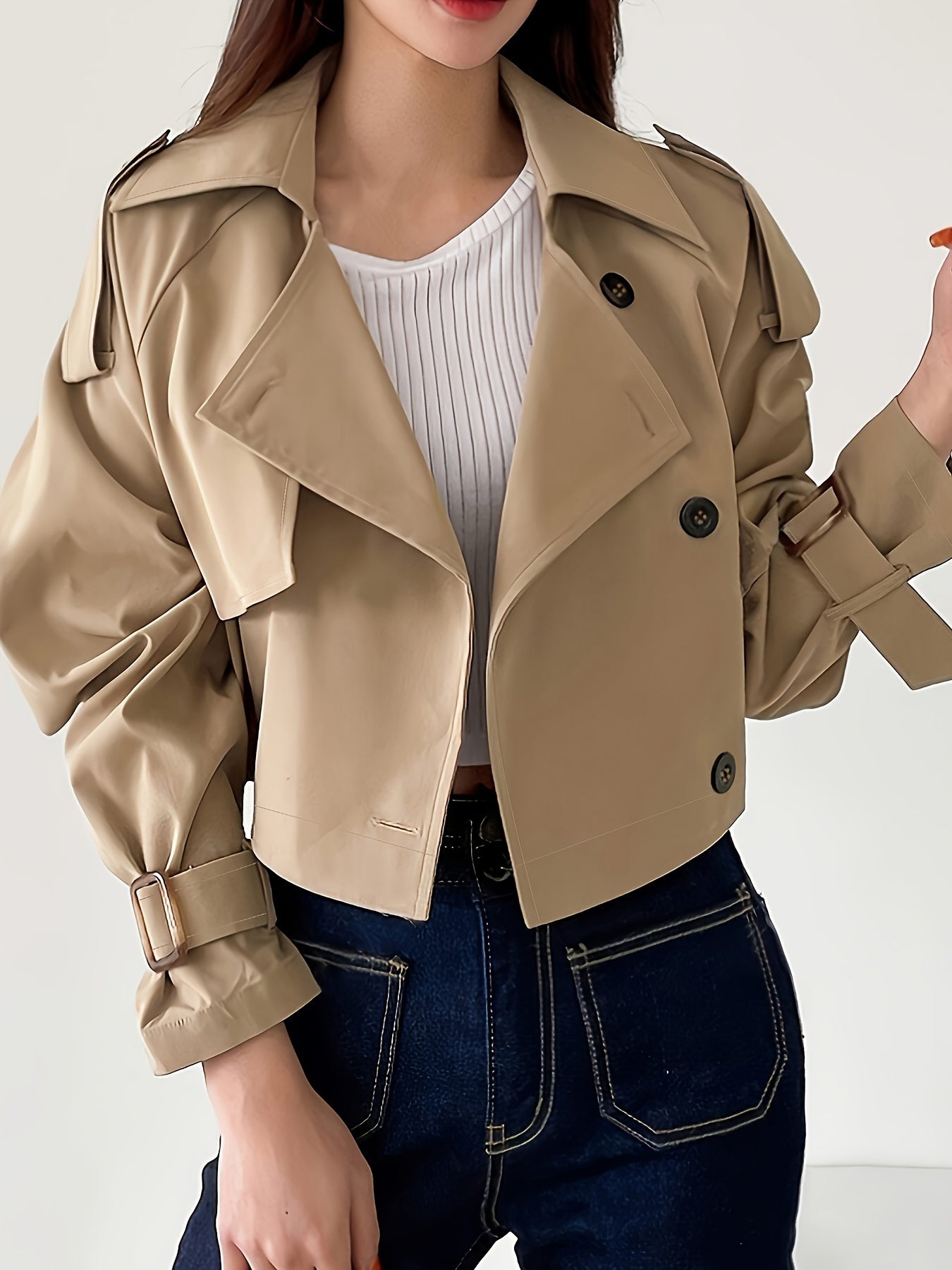 Epaulette Design Raglan Sleeve Trench Coat