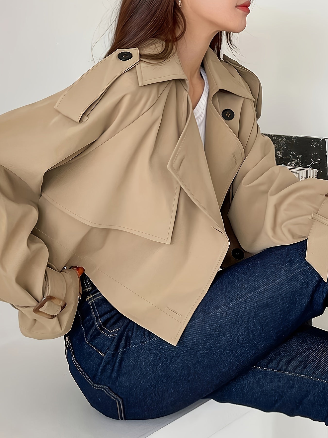 Epaulette Design Raglan Sleeve Trench Coat