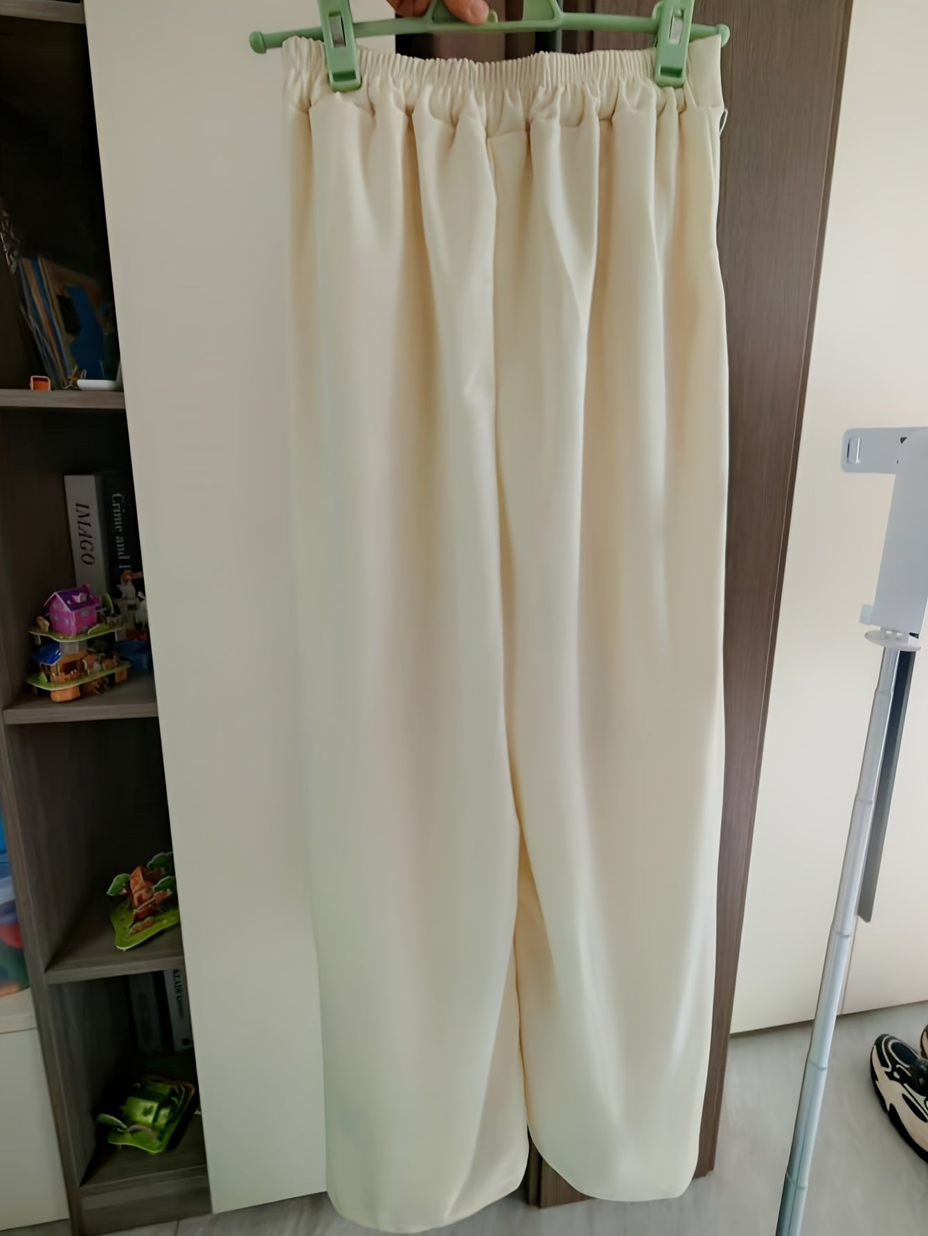 Women'S High-Waist Wide-Leg Pants - Lightweight 150g\u002Fm² Polyester, Solid Color Black, Casual Style, High Elasticity, Machine Washable, Perfect for Spring & Summe