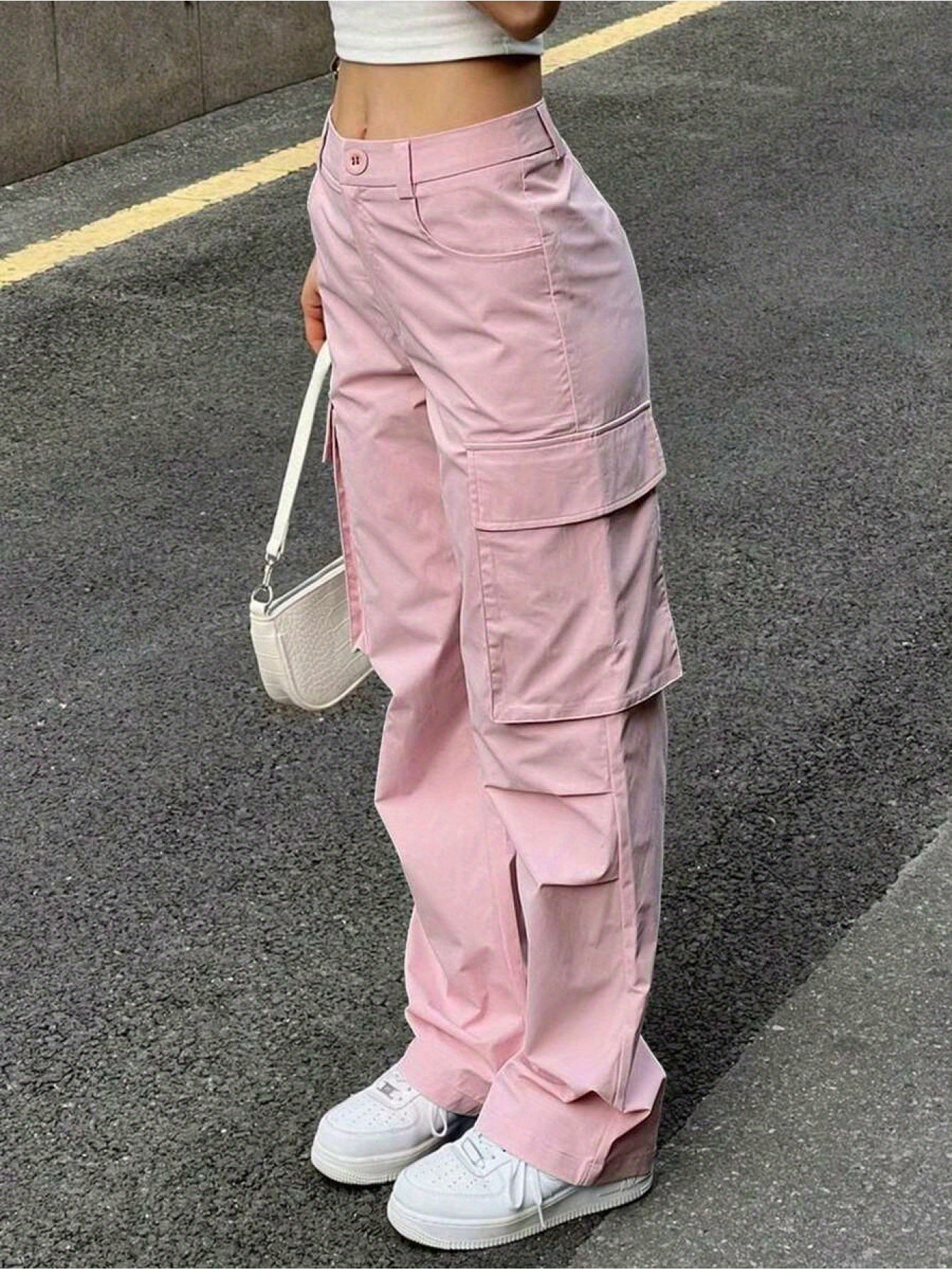 Women's Non-Stretch Cargo Pants - Structured Wide Leg Work Pants with Multiple Utility Pockets, Machine Washable Everyday Pants for Women in Pastel pink\u002FSoft pink\u002F, All-Season Casual Trousers, Leisure Cargo Trousers, Nonstretch Fabric