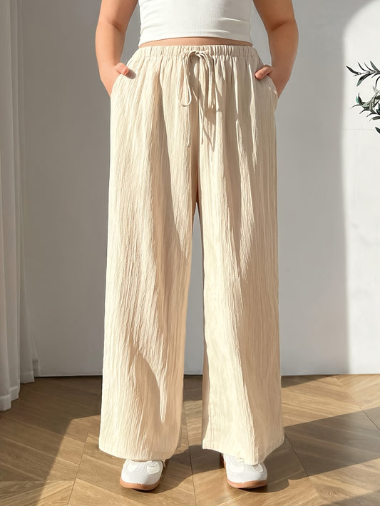 Plus Size Women's Beach Vacation Pants - Casual Summer Fish Tail Design with Pockets, Lightweight Non-Stretch Machine Washable Solid Color for Resort & Leisure Wear, Beach Accessories, Linenlike Appearance