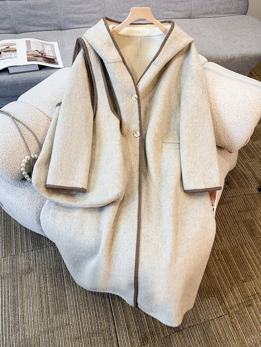 Women's Elegant Long Coat - Winter Warm Full-Length Outerwear, Structured Collar & Single-Button Closure, Beige\u002FBrown\u002FGray\u002FTaupe - Formal & Everyday Outerwear for Fall and Winter - Luxury Outer Jacket for Women