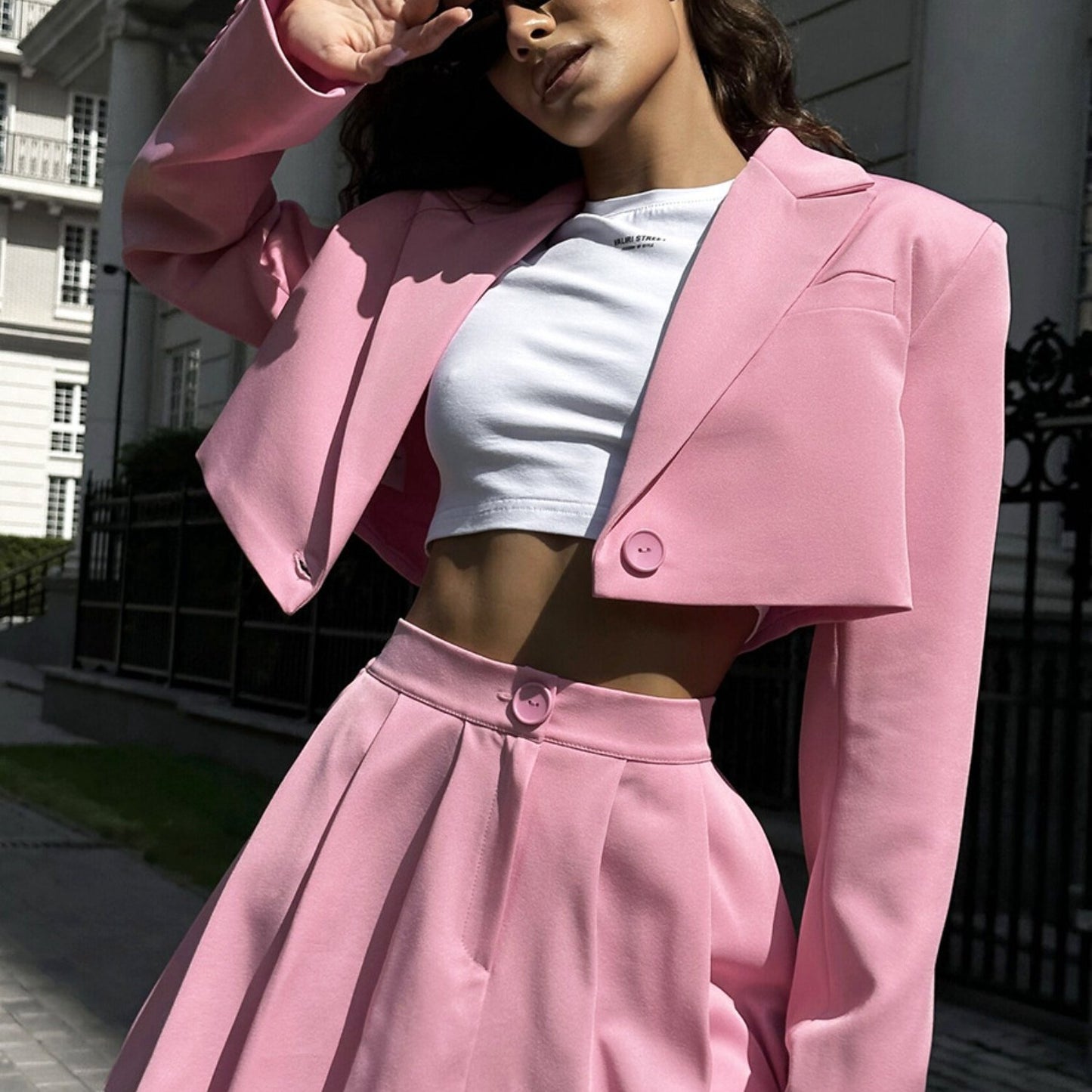 Women'S Y2K - Inspired Two-Piece Set - Cropped Blazer and Mini Skirt, Ideal for Trendy Casual Looks