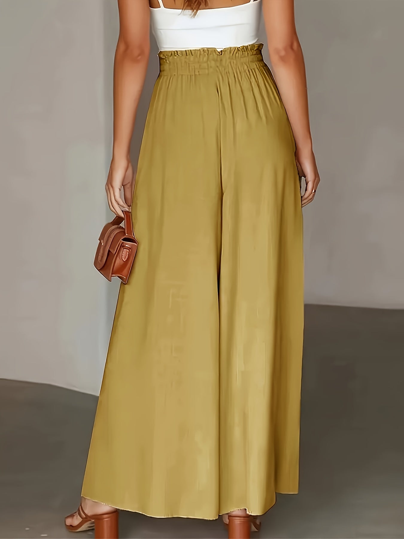 Women'S Light Blue Wide-Leg Pants with Drawstring Waist - Casual Vacation Style, High-Waisted, Flowy Design, Perfect for Beach or Poolside Outings, Beach Attire | Flowy Wideleg | Glossy Texture