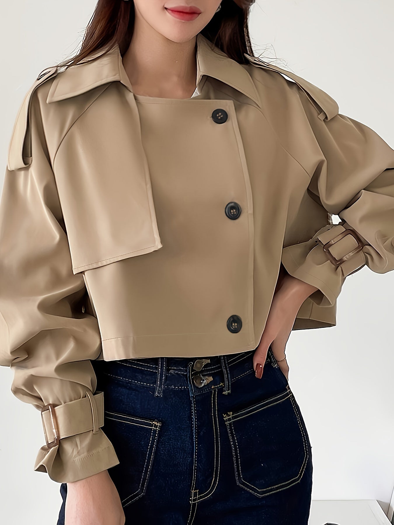 Epaulette Design Raglan Sleeve Trench Coat