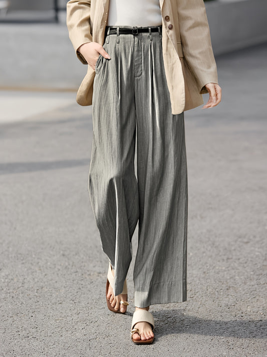 Elegant Wide-Leg Pants XWI Women's High-Waisted Wide-Leg Pants - Non-Stretchy Structured Trousers, Elegant Office to Party Outfits, Lightweight Fabric, Spring\u002FSummer Everyday Pants, Formal & Casual, Solid Color Design, Outdoor Leisurewear