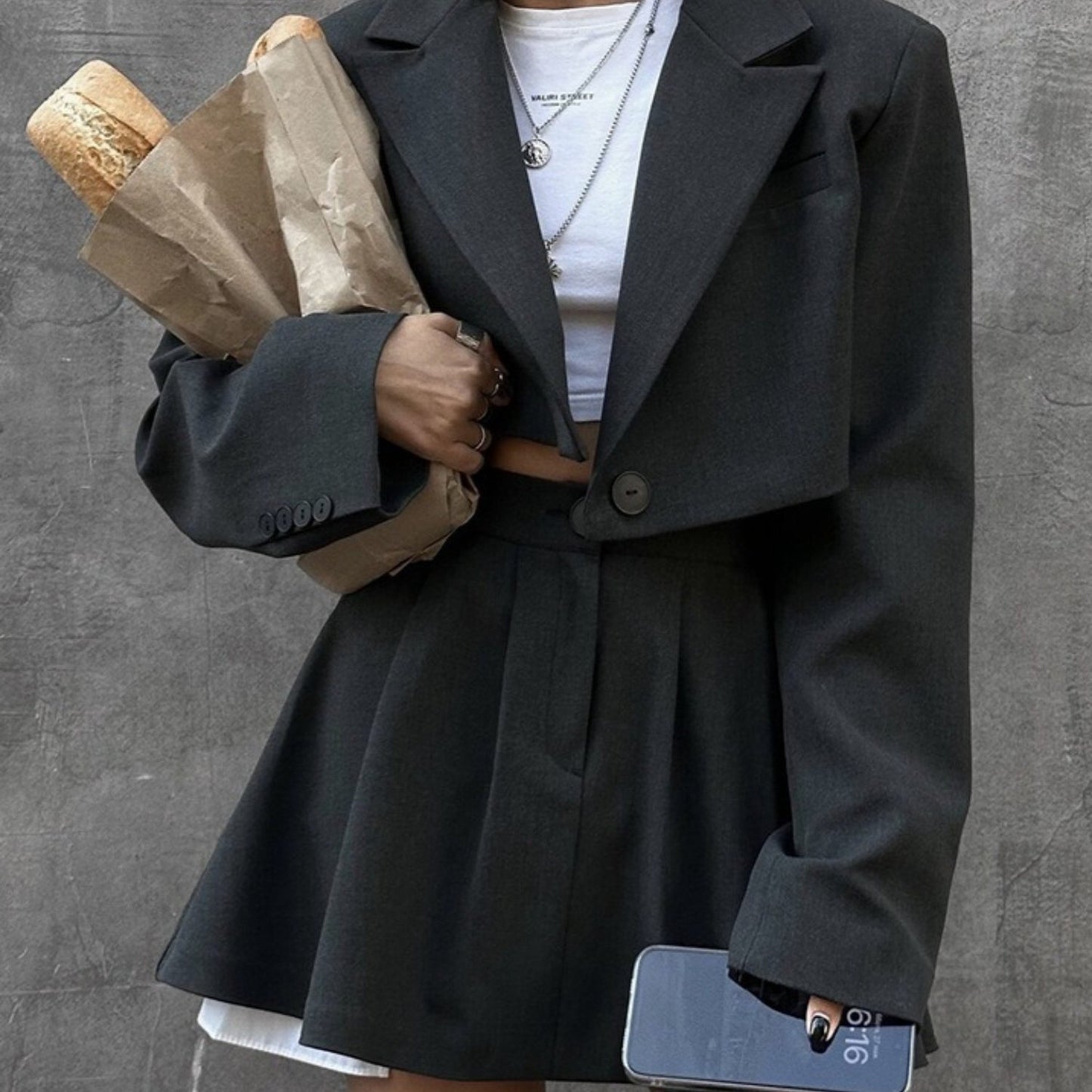Women'S Y2K - Inspired Two-Piece Set - Cropped Blazer and Mini Skirt, Ideal for Trendy Casual Looks