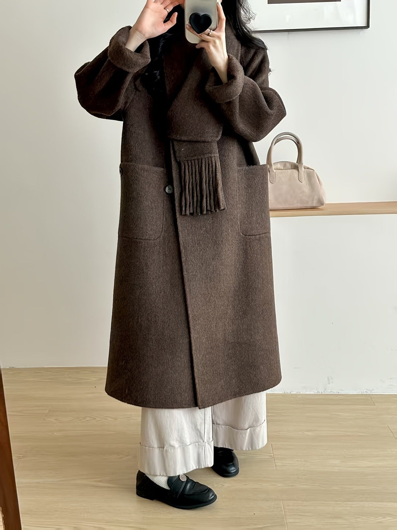 Women'S Elegant Brown Trench Coat with Fringe Detail - Versatile Fall\u002FWinter Outerwear, Long Sleeve, Button-Up Front, Perfect for Casual or Commuting, Casual Winter Wear | Fringe Detail Coat | Buttonup Coat