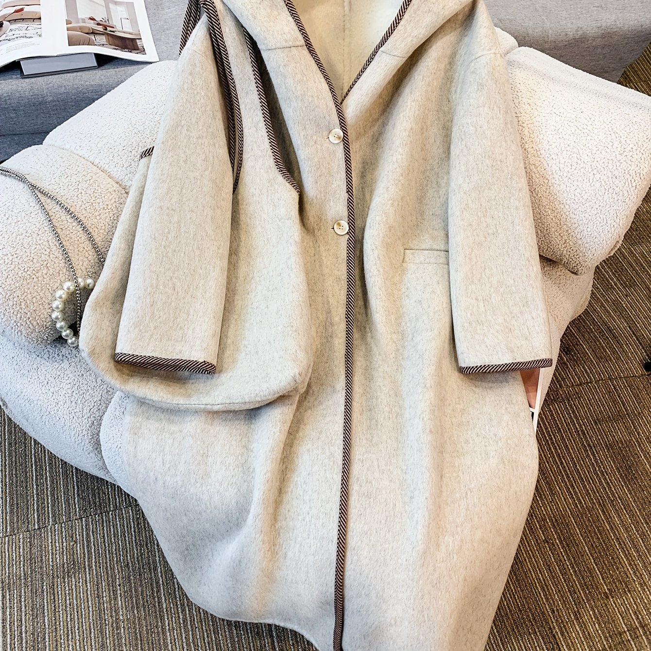Women's Elegant Long Coat - Winter Warm Full-Length Outerwear, Structured Collar & Single-Button Closure, Beige\u002FBrown\u002FGray\u002FTaupe - Formal & Everyday Outerwear for Fall and Winter - Luxury Outer Jacket for Women