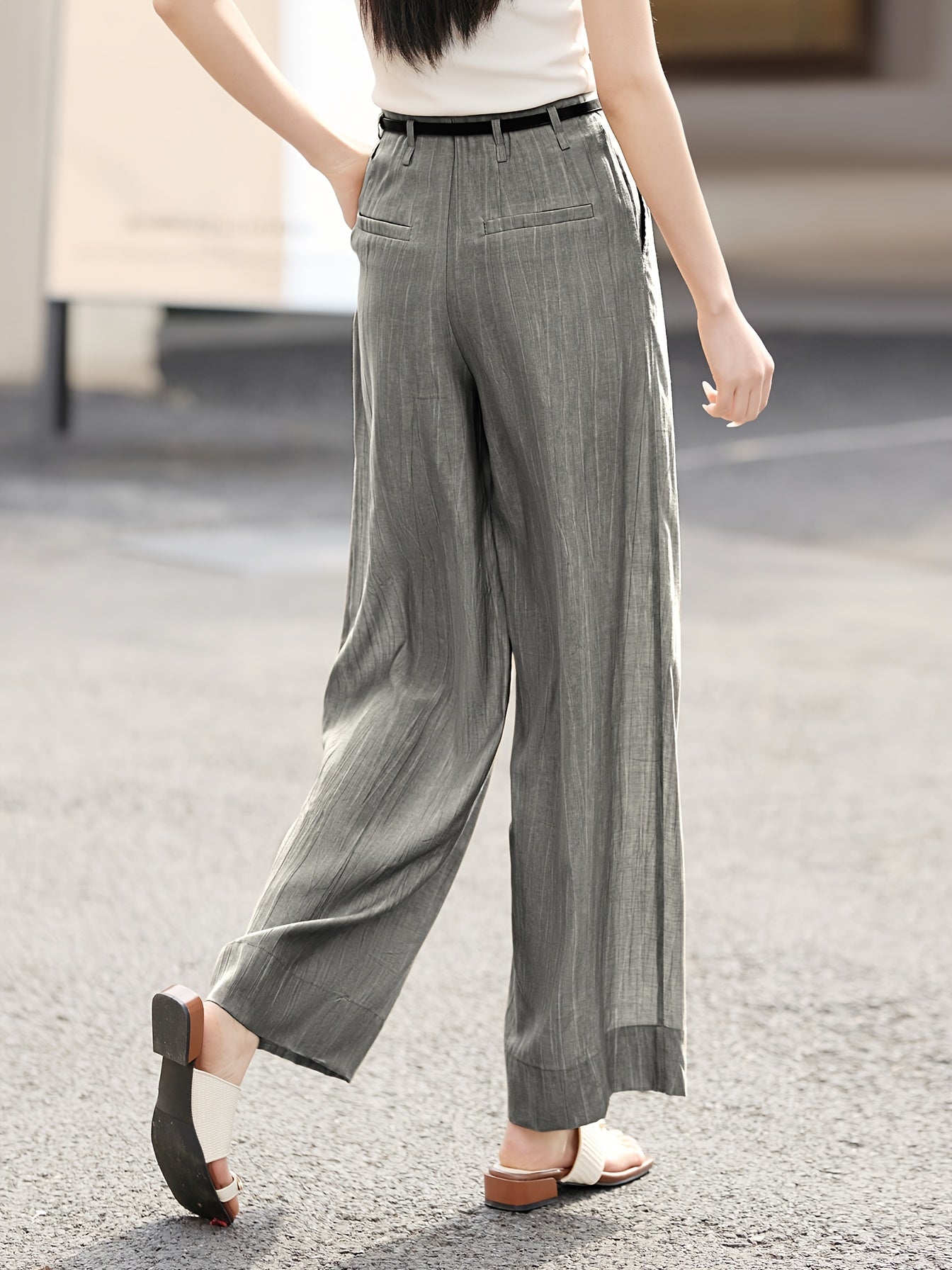 Elegant Wide-Leg Pants XWI Women's High-Waisted Wide-Leg Pants - Non-Stretchy Structured Trousers, Elegant Office to Party Outfits, Lightweight Fabric, Spring\u002FSummer Everyday Pants, Formal & Casual, Solid Color Design, Outdoor Leisurewear