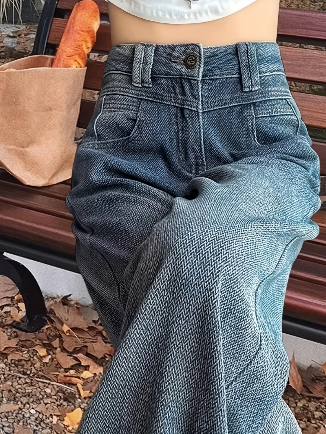 Retro Blue Distressed Jeans Retro Blue Distressed Women's High-Rise Loose Straight Cut Jeans | Frayed Hem Y2K 90s Style Denim Pants, Machine Washable Casual All-Season Comfort