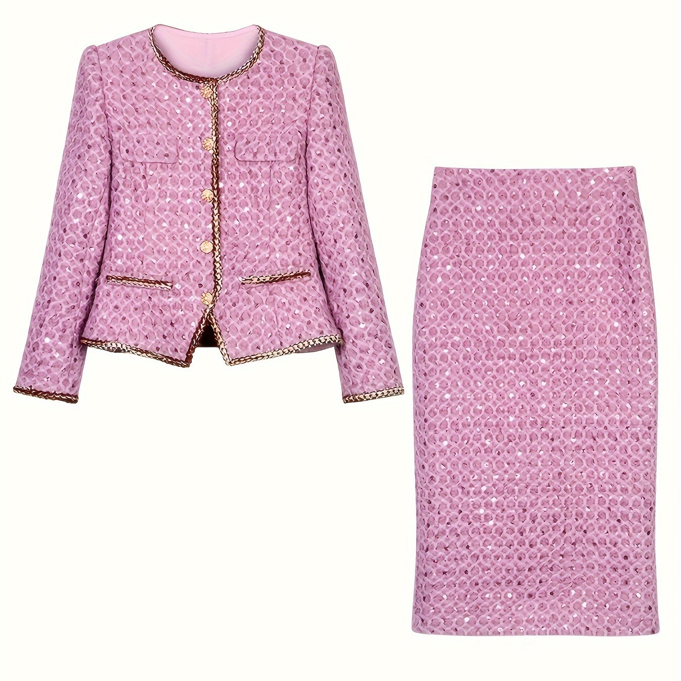 Luxury Peony Purple Dress New Luxury Two-Piece Dress Set for Wealthy Young Ladies - Sophisticated Peony Purple, Sequins Embellished, Coarse Tweed, Priced at 28690