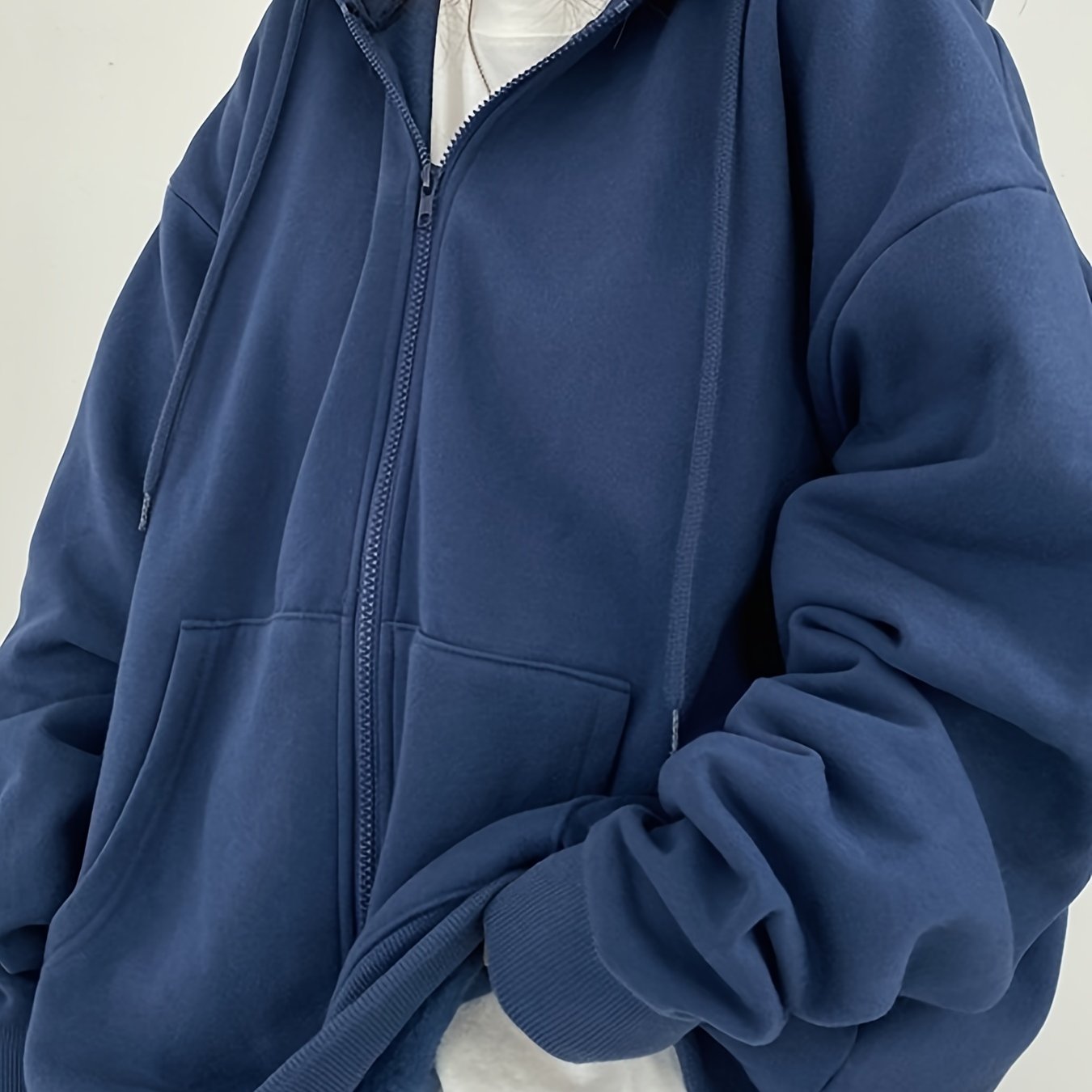 Women's Thickened Fleece Zippered Hooded Sweatshirt Jacket - Oversized Loose Fit Winter Warm Coat with Pockets, Grey Cardigan for Gym, Training & Casual Wear, Full-Zip Closure (No)