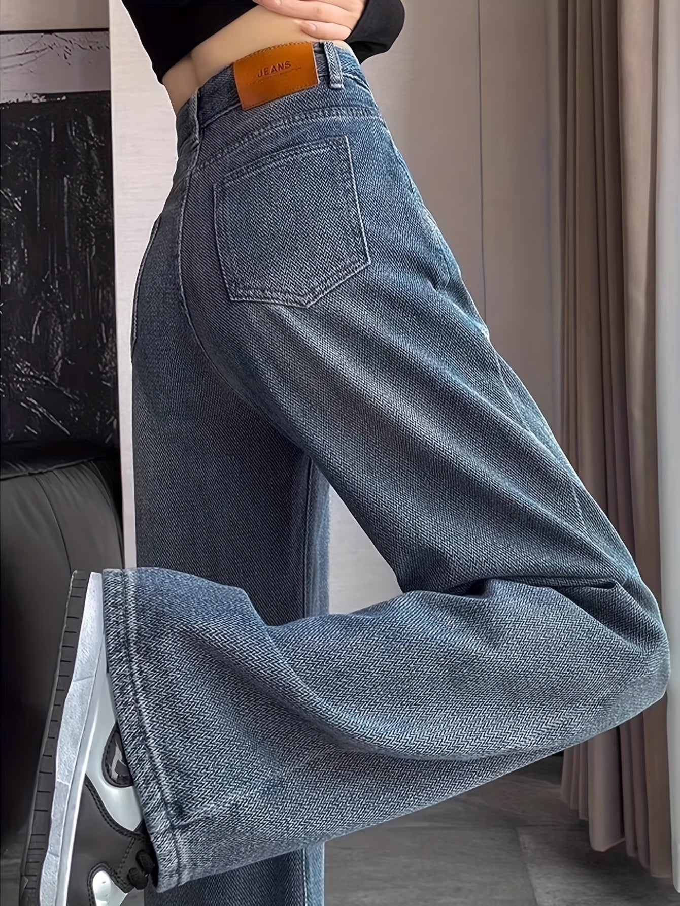 Retro Blue Distressed Jeans Retro Blue Distressed Women's High-Rise Loose Straight Cut Jeans | Frayed Hem Y2K 90s Style Denim Pants, Machine Washable Casual All-Season Comfort