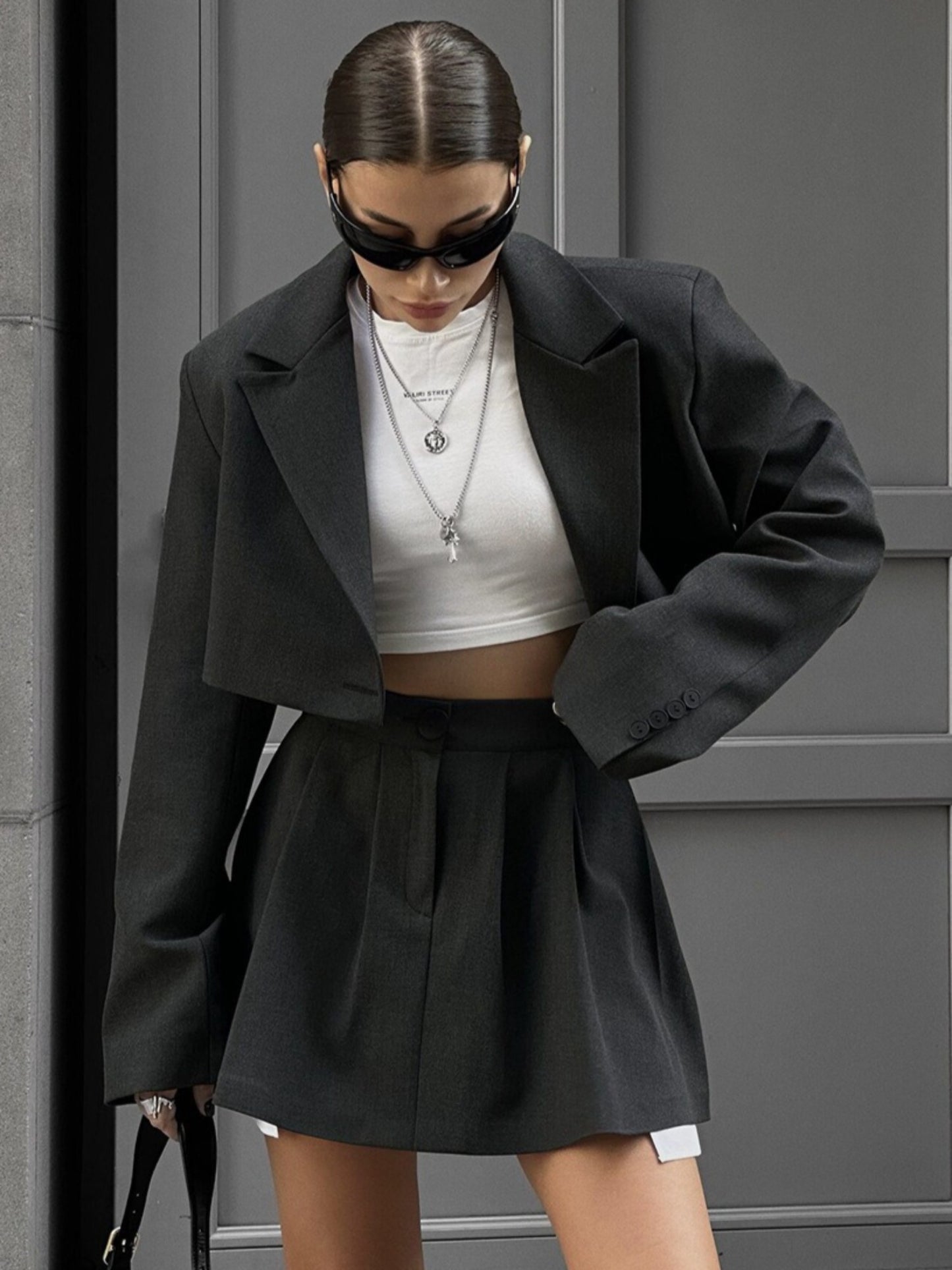 Women'S Y2K - Inspired Two-Piece Set - Cropped Blazer and Mini Skirt, Ideal for Trendy Casual Looks