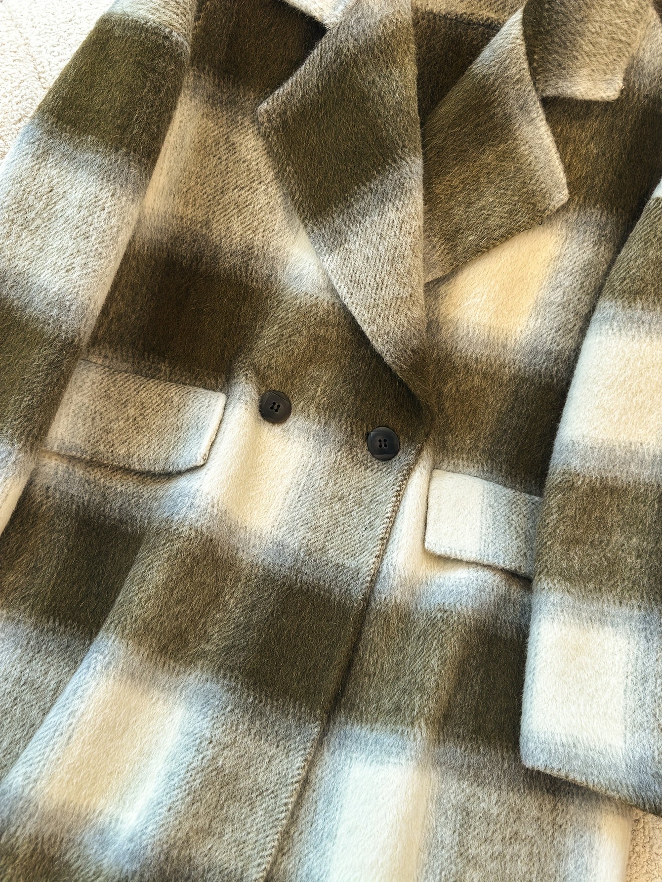 Vintage Checkered Coat - Winter Warm Fur-Lined Plush Lining, Brown & White Grid Pattern, Front with Pockets, Women's Winter Outerwear