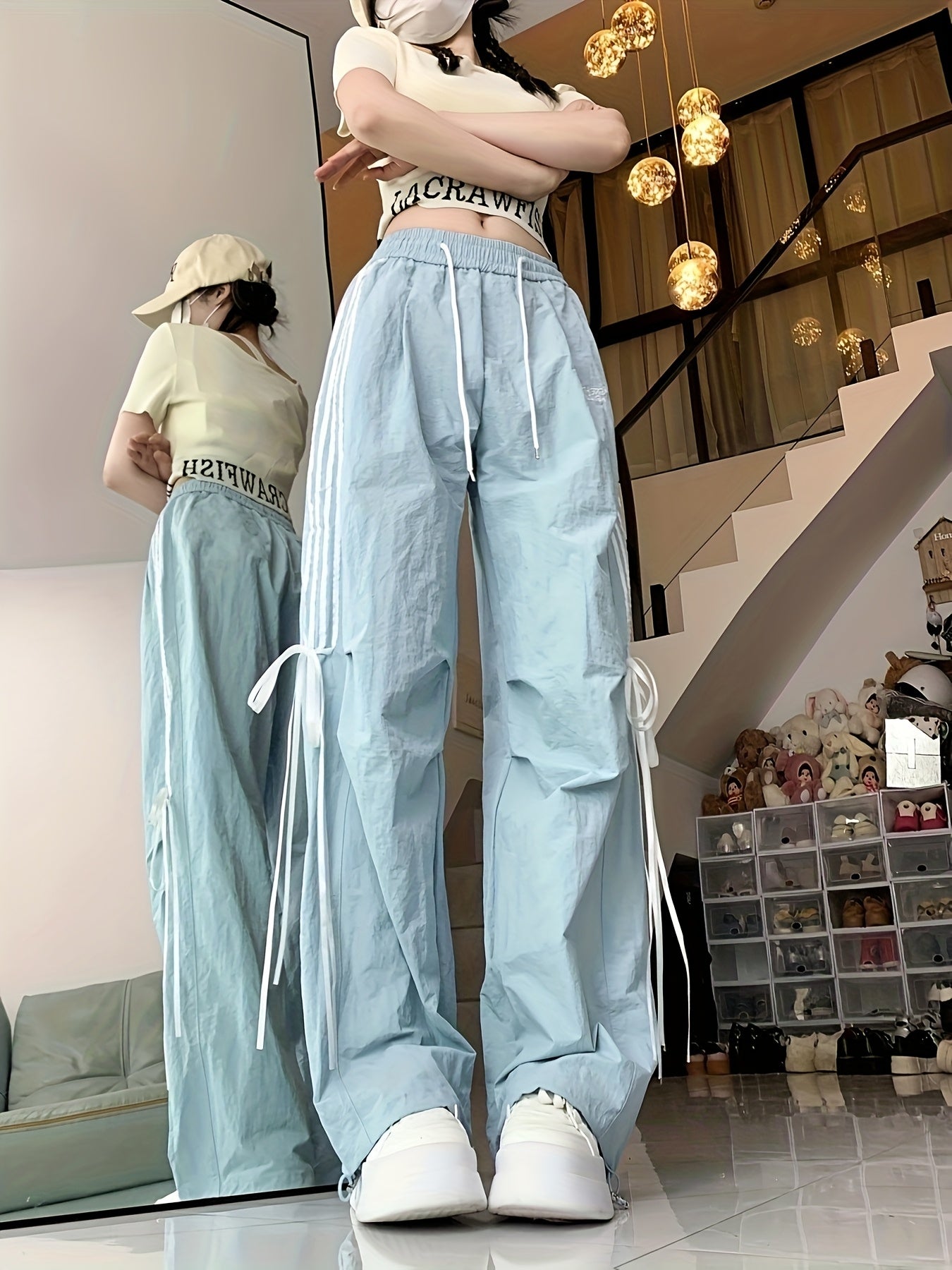 Women'S High-Waisted Wide-Leg Pants with Bow Detail - Breathable Lightweight Casual Trousers, Loose Fit Straight-Leg Design for Spring Summer Fall, Versatile for Casual Attire, High Waisted Pants, Comfortable Clothing, Durable Fabric