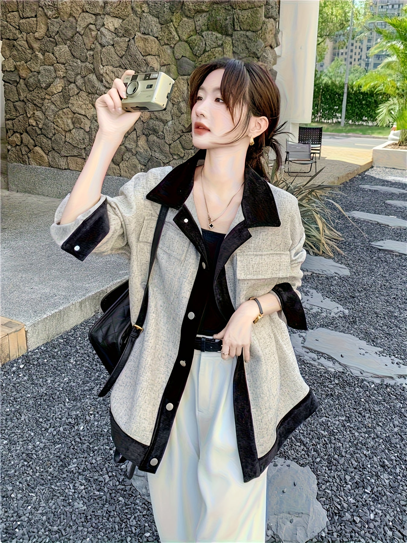 Elegant Fashionable Comfortable Versatile Women's Outerwear for Commuting and Casual Wear, New Loose French Style Light Mature Gray Top Suitable for Petite Figures