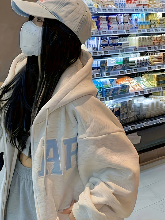 Spring and Autumn Design Sensation Korean Style Loose Versatile Zip-Up Cardigan Jacket, Trendy Hooded Sweatshirt with Comfortable Zipper