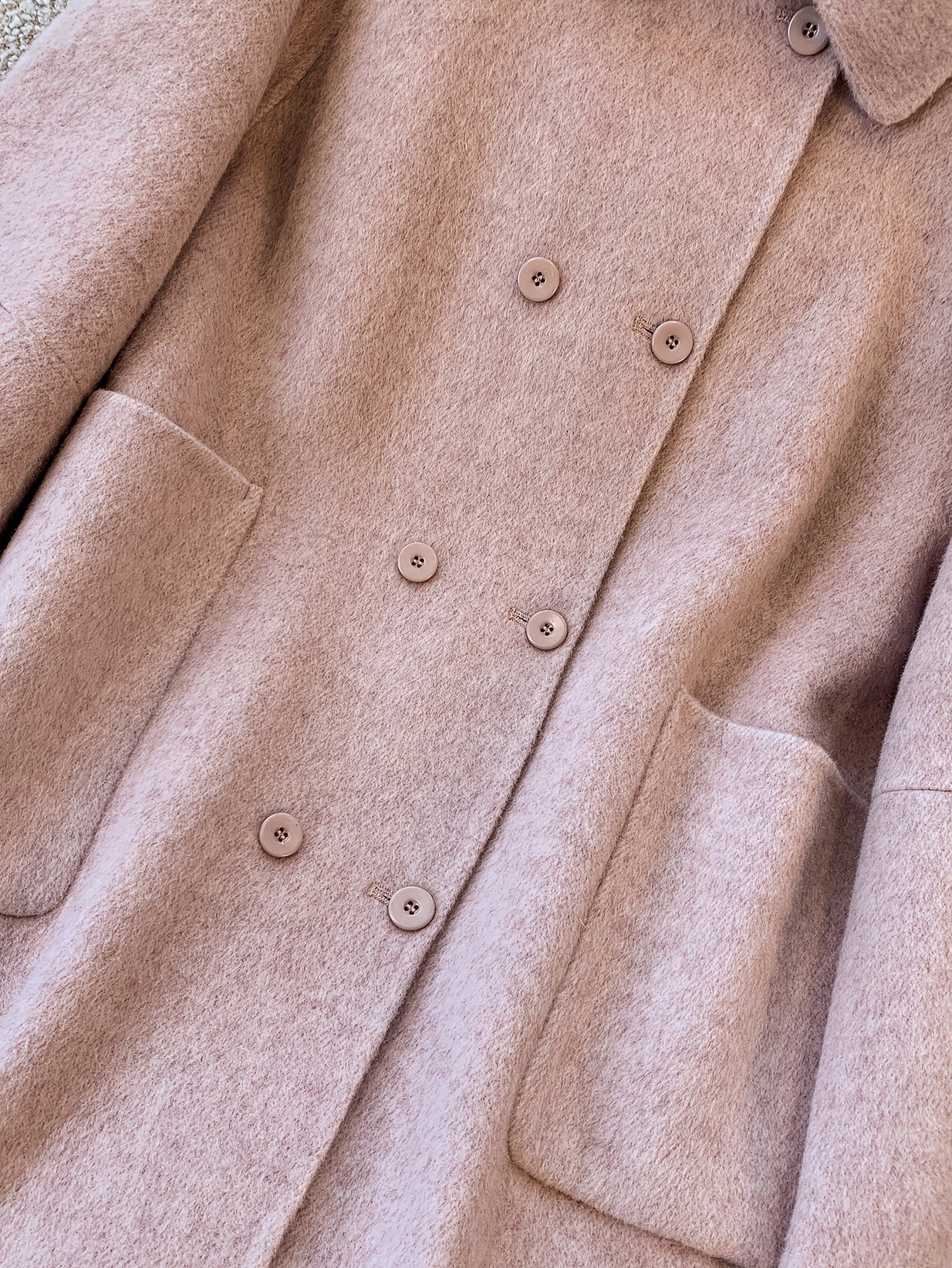 Pink Long Buttoned Korean-Style Elegant Women's Coat with Warmth
