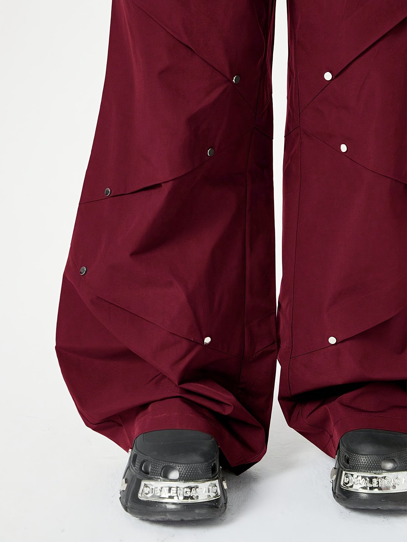 New Hot-selling Women's Trousers Street Style Versatile Casual Trend Wine Red Splicing Rivet Pleated Pants