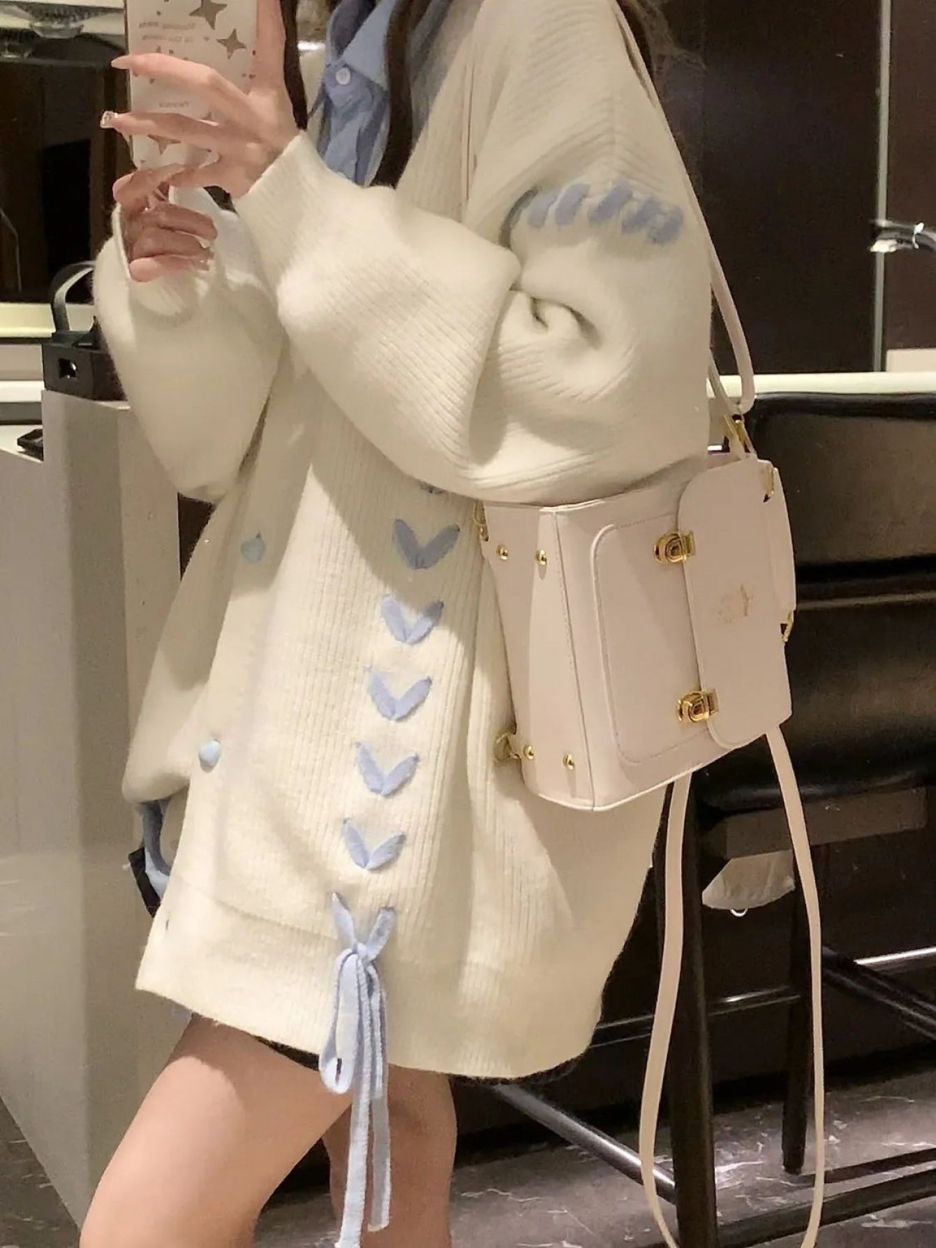 Women's Korean Style Soft Cardigan Coat - Button-Front Sweater Jacket with Collar Pins, Belted Waist (No-Stretch Fit) for Outfits, Blouses & Layering, Fall\u002FWinter Casual Outerwear (Hand Wash\u002FDry Clean)