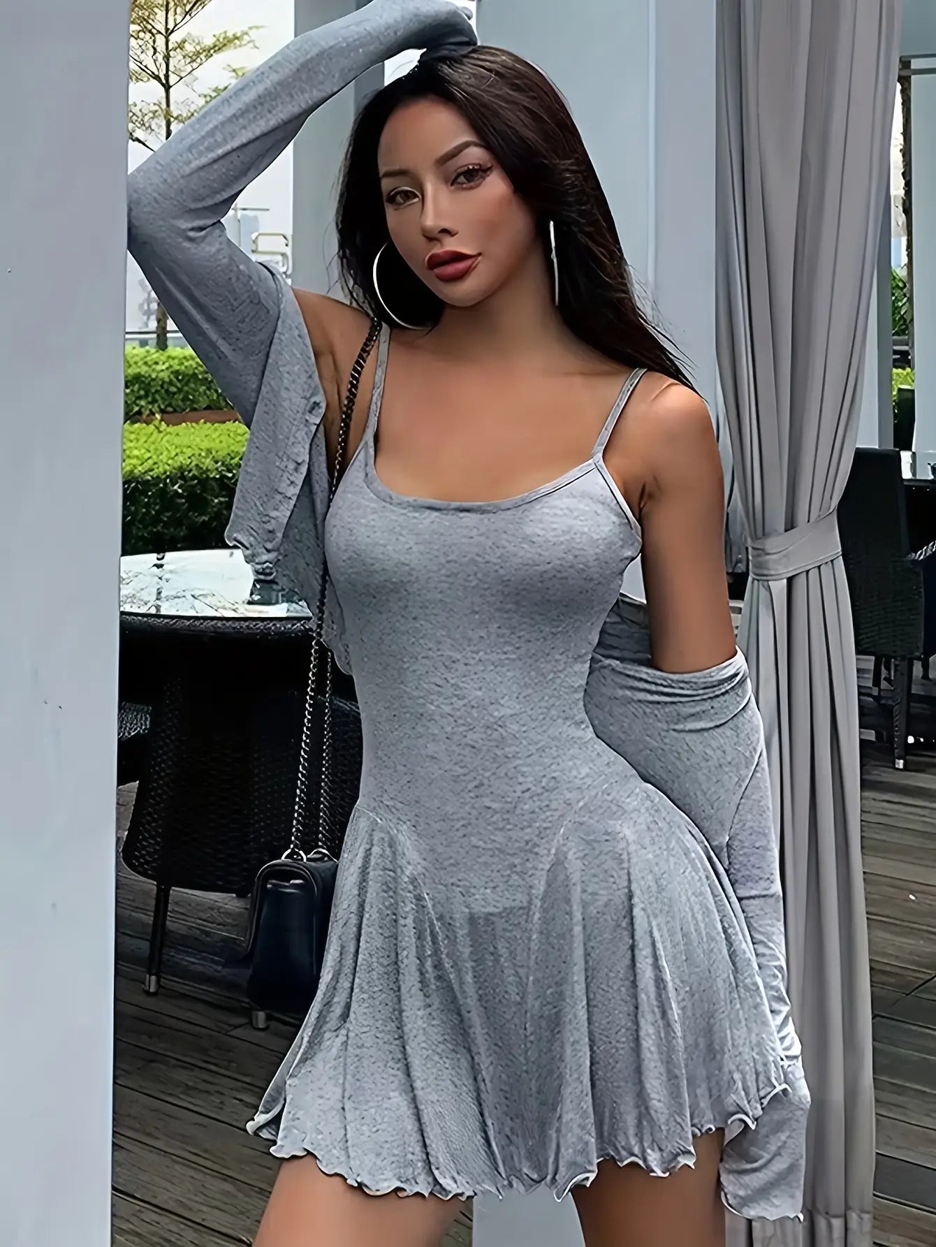 Sweet and Spicy Set: Retro and Simple Cardigan Overlay with Strappy Dress Two-piece Outfit, European and American Style
