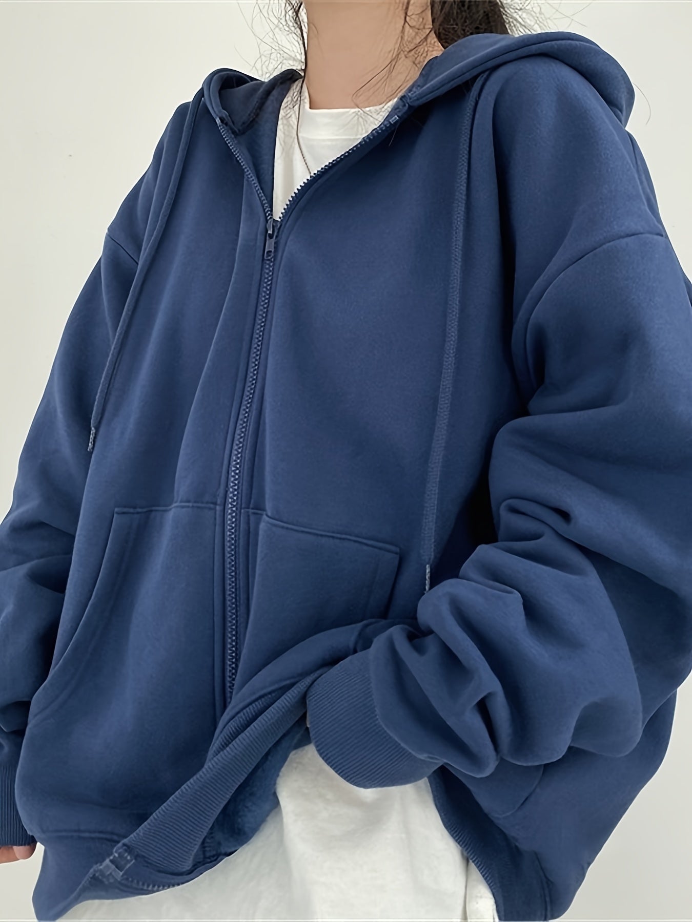 Women's Thickened Fleece Zippered Hooded Sweatshirt Jacket - Oversized Loose Fit Winter Warm Coat with Pockets, Grey Cardigan for Gym, Training & Casual Wear, Full-Zip Closure (No)