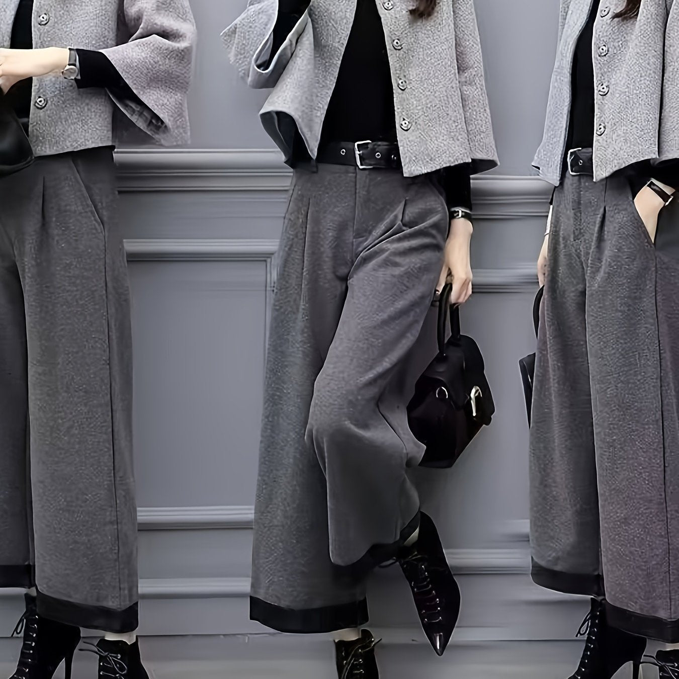Elegant Socialite New Spring and Autumn Two-Piece Set Fleece Coat Internet Celebrity Fashion Wide-Leg Pants Suit