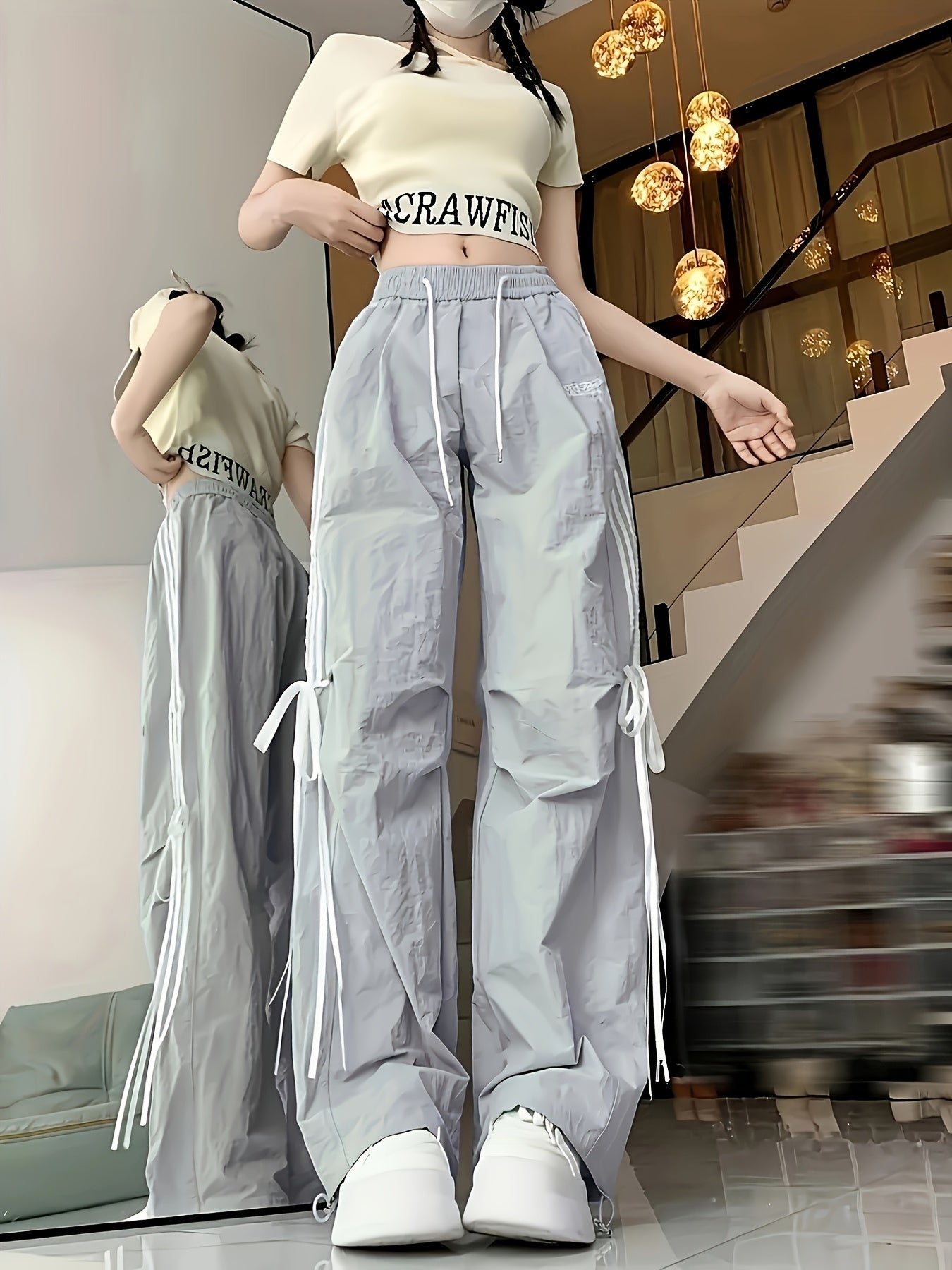 Women'S High-Waisted Wide-Leg Pants with Bow Detail - Breathable Lightweight Casual Trousers, Loose Fit Straight-Leg Design for Spring Summer Fall, Versatile for Casual Attire, High Waisted Pants, Comfortable Clothing, Durable Fabric