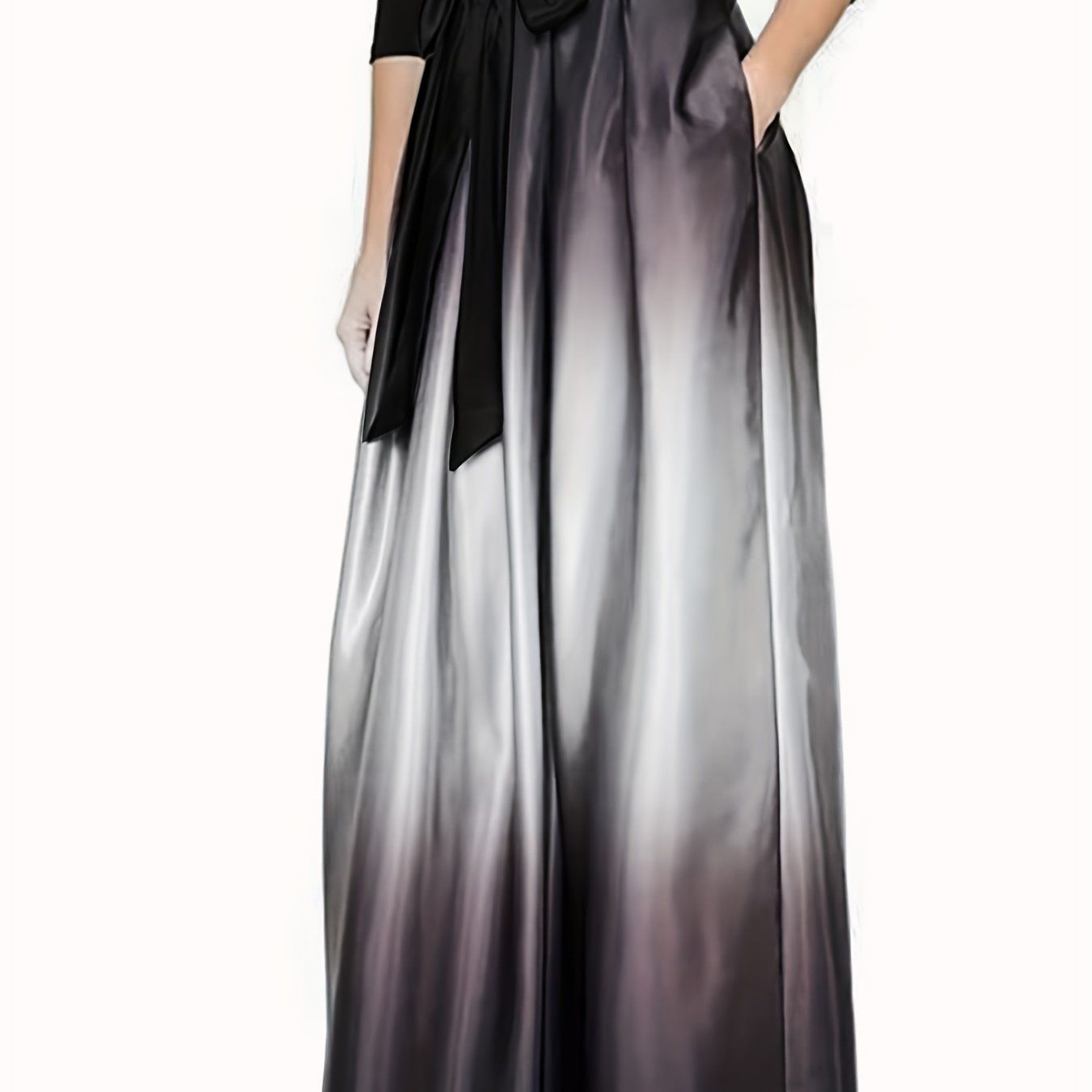 Women's Elegant Black to Gray Gradient Wide-Leg Pants with Adjustable Waistband & Pockets - Smooth Non-Stretch Fabric, All-Season Casual & Formal Trousers, Machine Washable Opaque Legwear for Work, Semi-Formal & Everyday Outfits