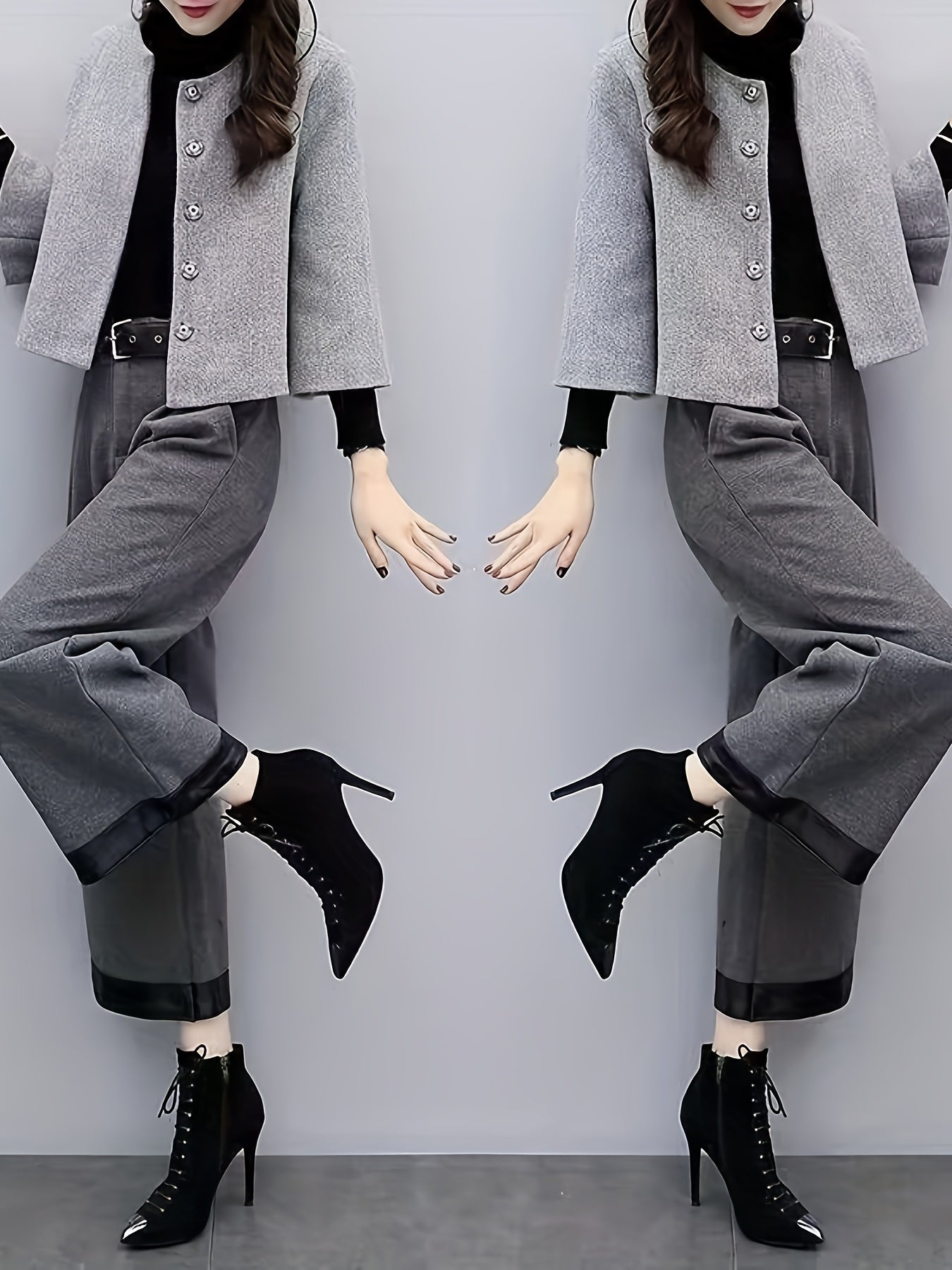Elegant Socialite New Spring and Autumn Two-Piece Set Fleece Coat Internet Celebrity Fashion Wide-Leg Pants Suit