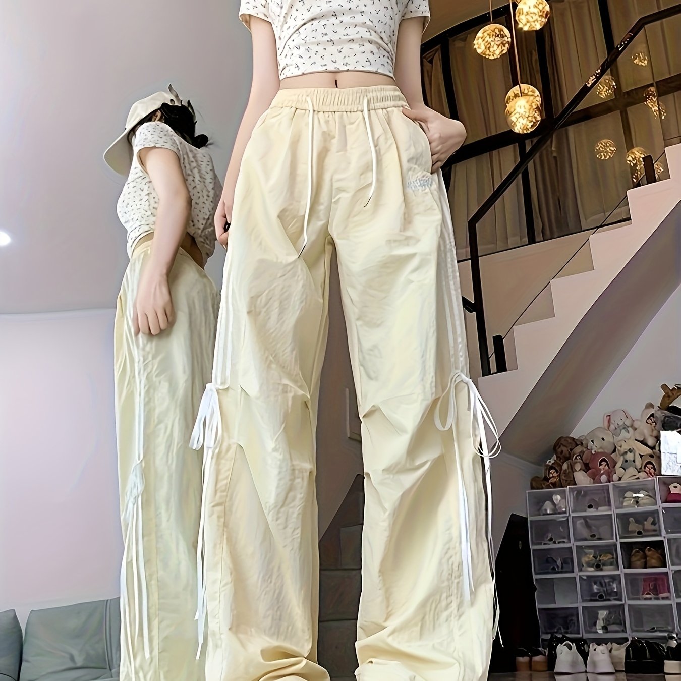 Women'S High-Waisted Wide-Leg Pants with Bow Detail - Breathable Lightweight Casual Trousers, Loose Fit Straight-Leg Design for Spring Summer Fall, Versatile for Casual Attire, High Waisted Pants, Comfortable Clothing, Durable Fabric